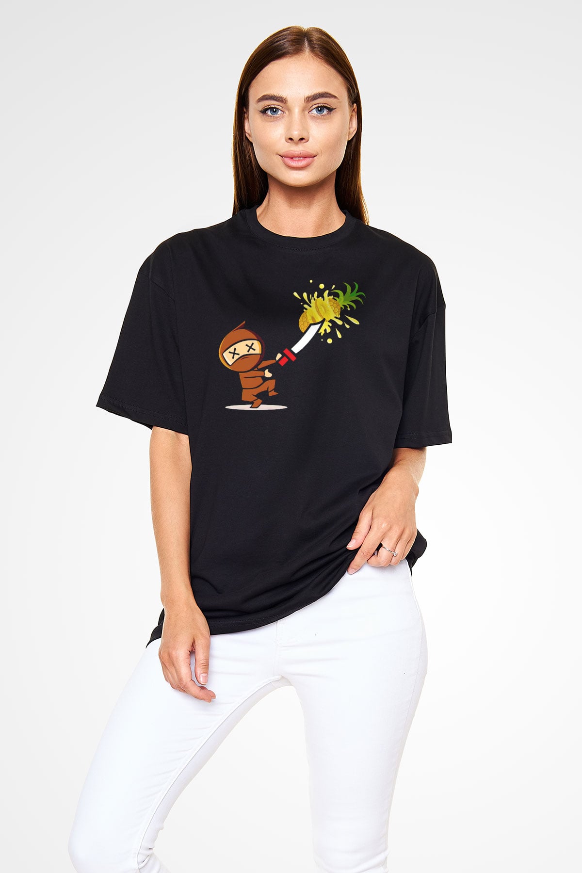 Fruit Ninja Siyah Oversize Tişört Oversize T-shirt