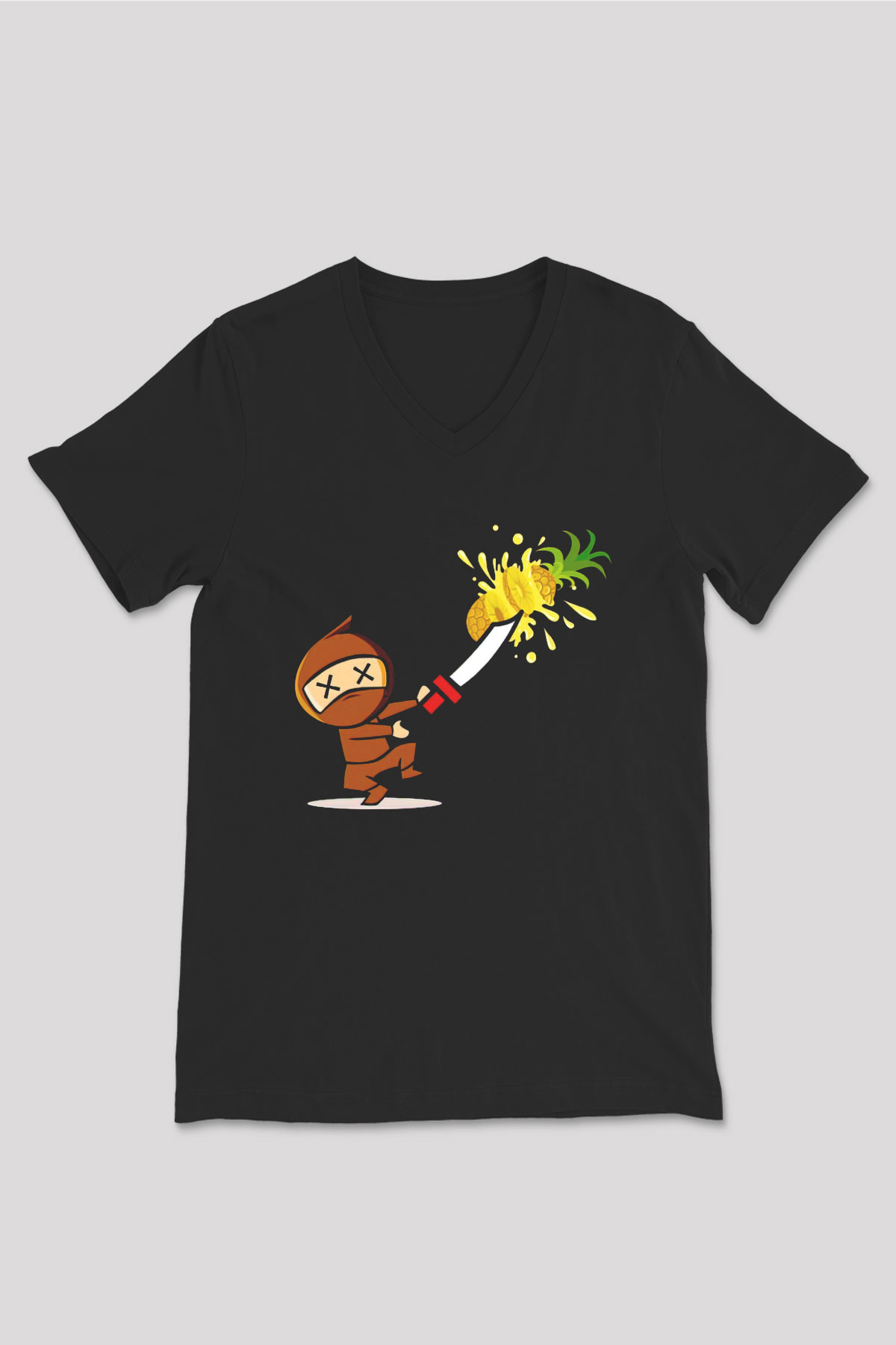 Fruit Ninja Siyah Unisex V Yaka Tişört