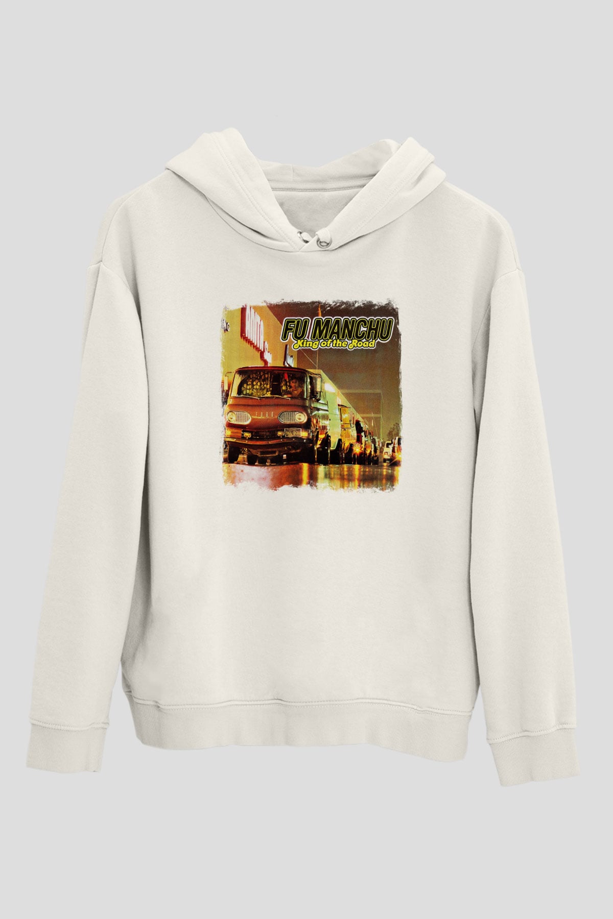 Fu Manchu Baskılı Unisex Beyaz Hoodie