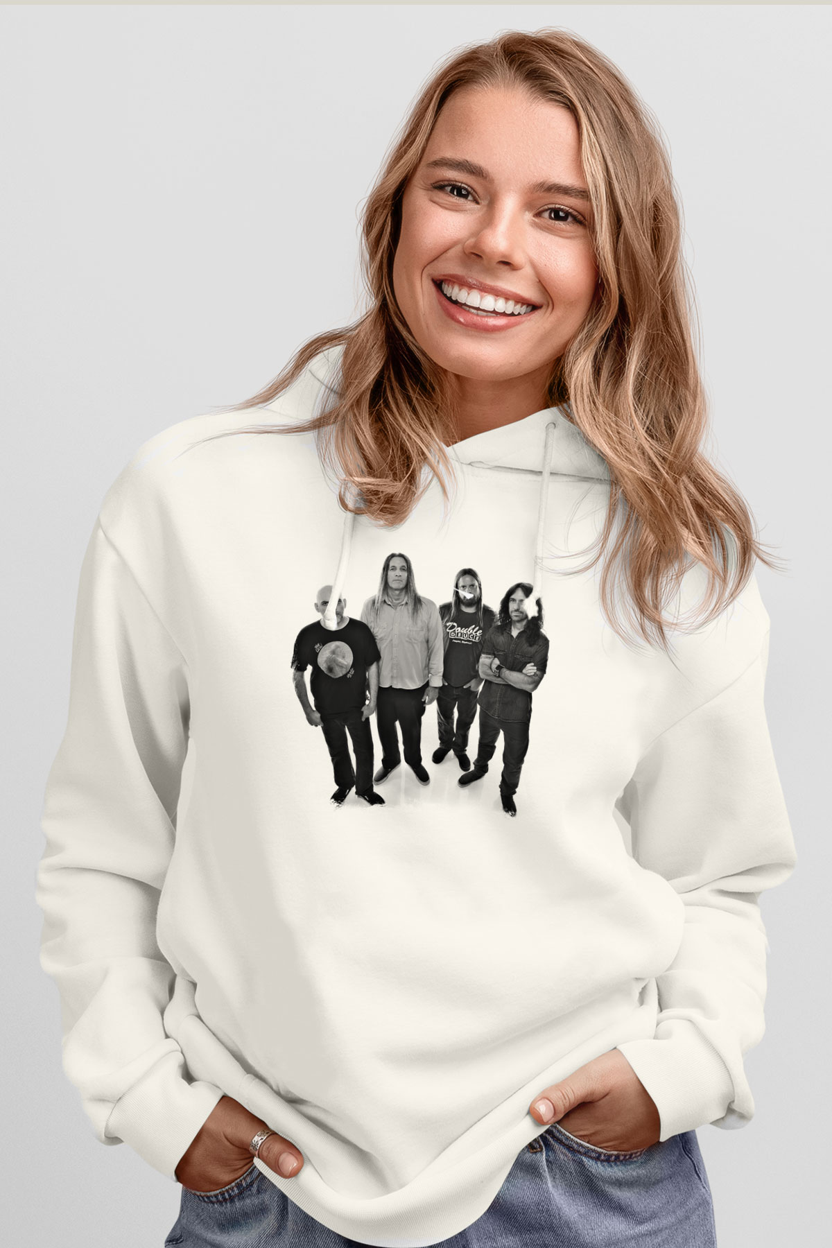 Fu Manchu Baskılı Unisex Beyaz Hoodie