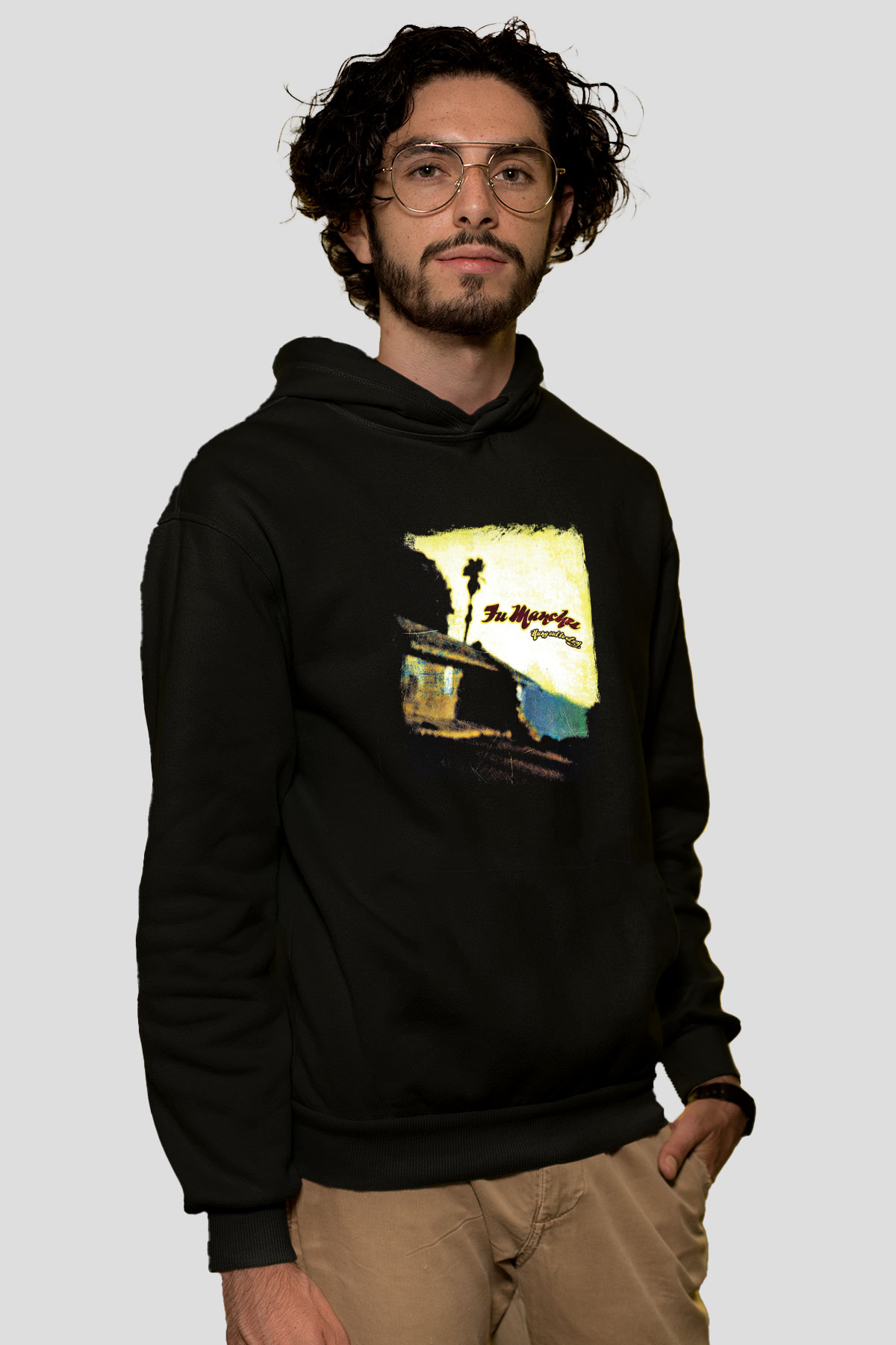 Fu Manchu Baskılı Unisex Siyah Hoodie