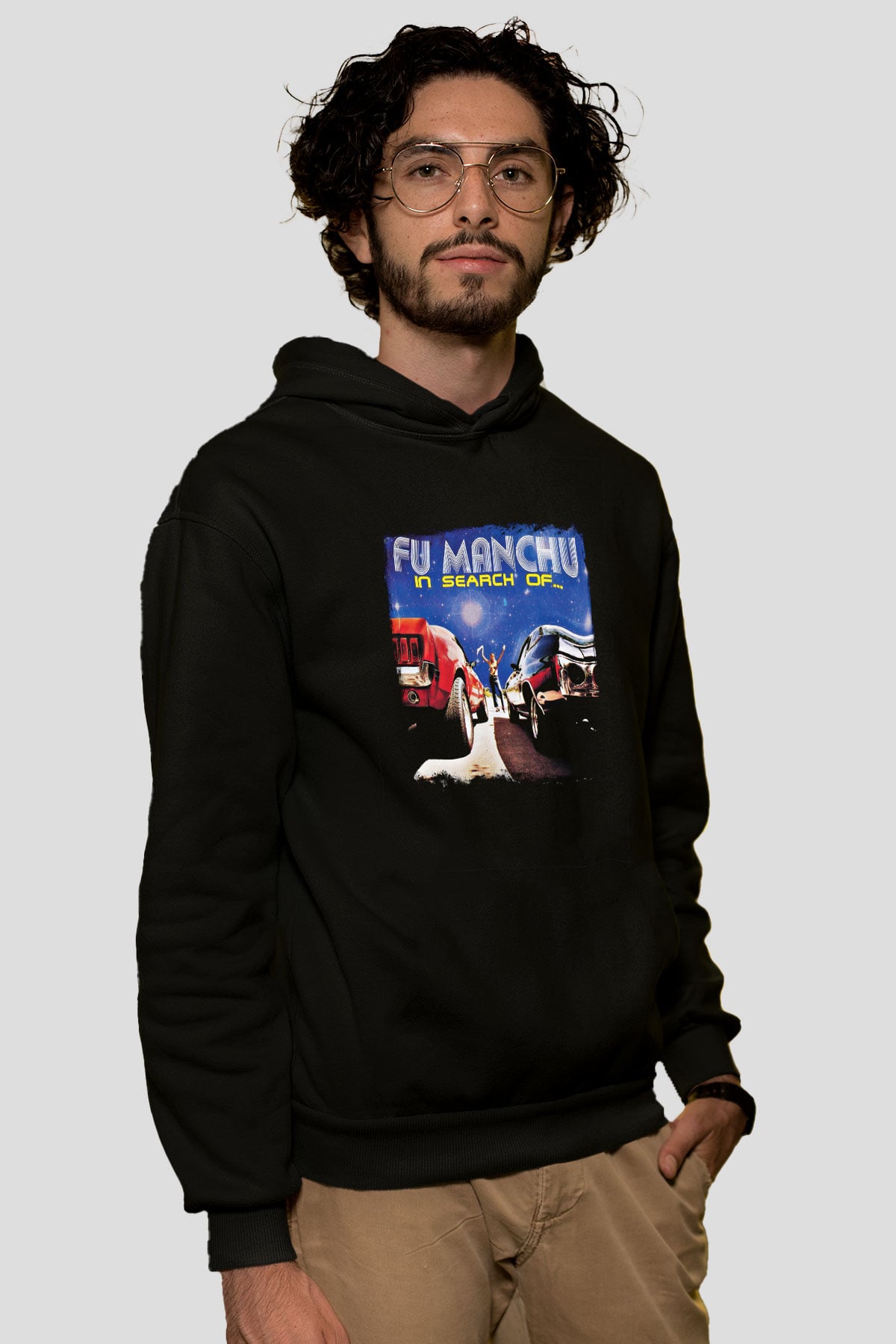Fu Manchu Baskılı Unisex Siyah Hoodie
