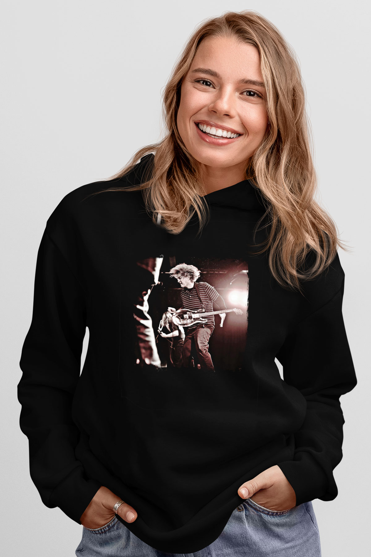 Fu Manchu Baskılı Unisex Siyah Hoodie