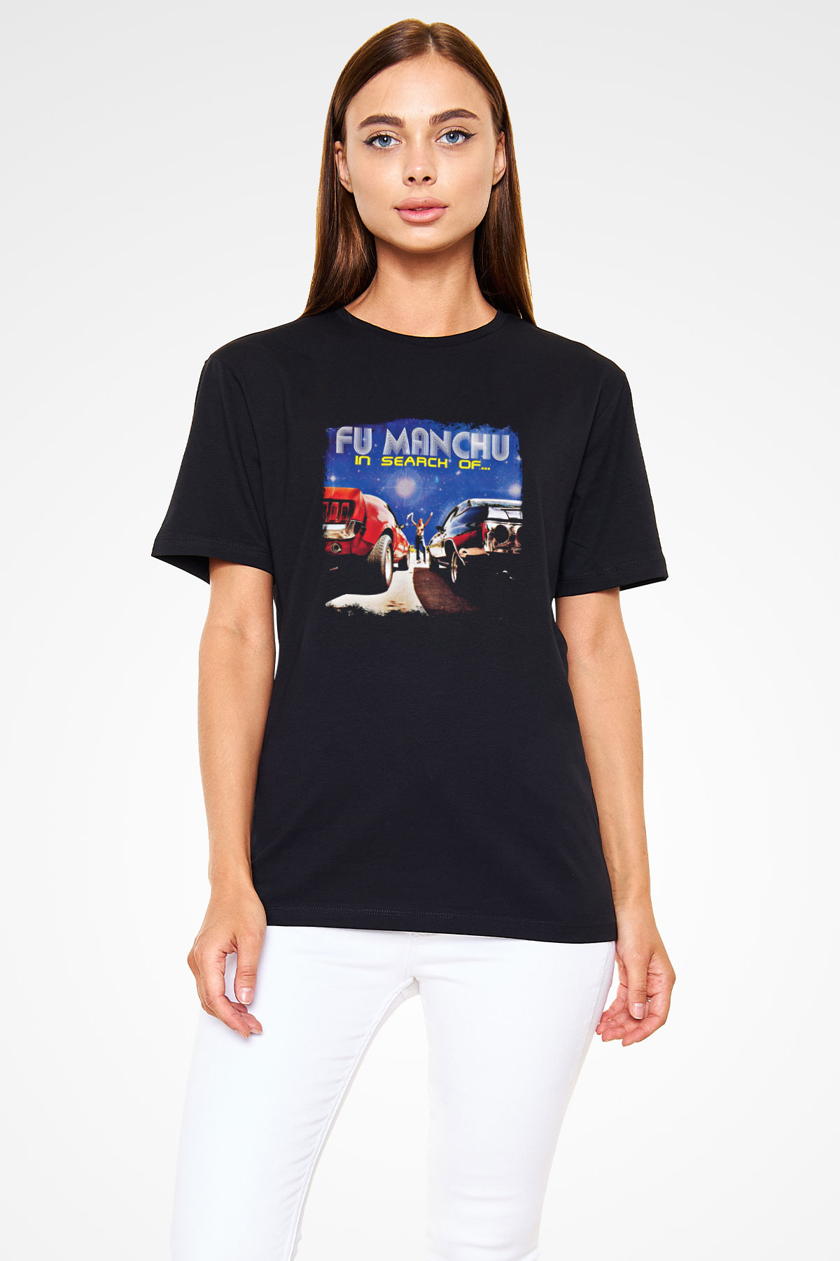 Fu Manchu Baskılı Unisex Siyah Tişört