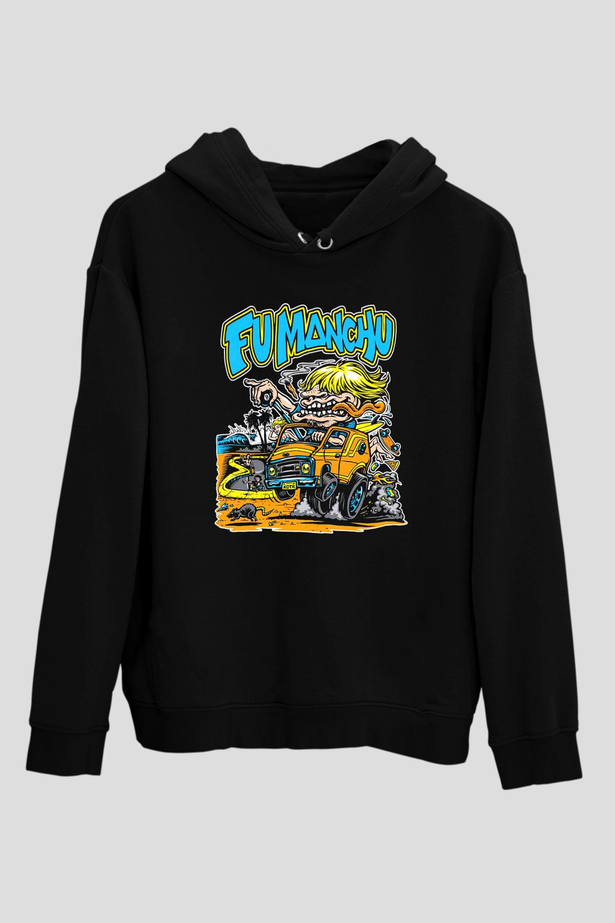 Fu Manchu Siyah Unisex Hoodie