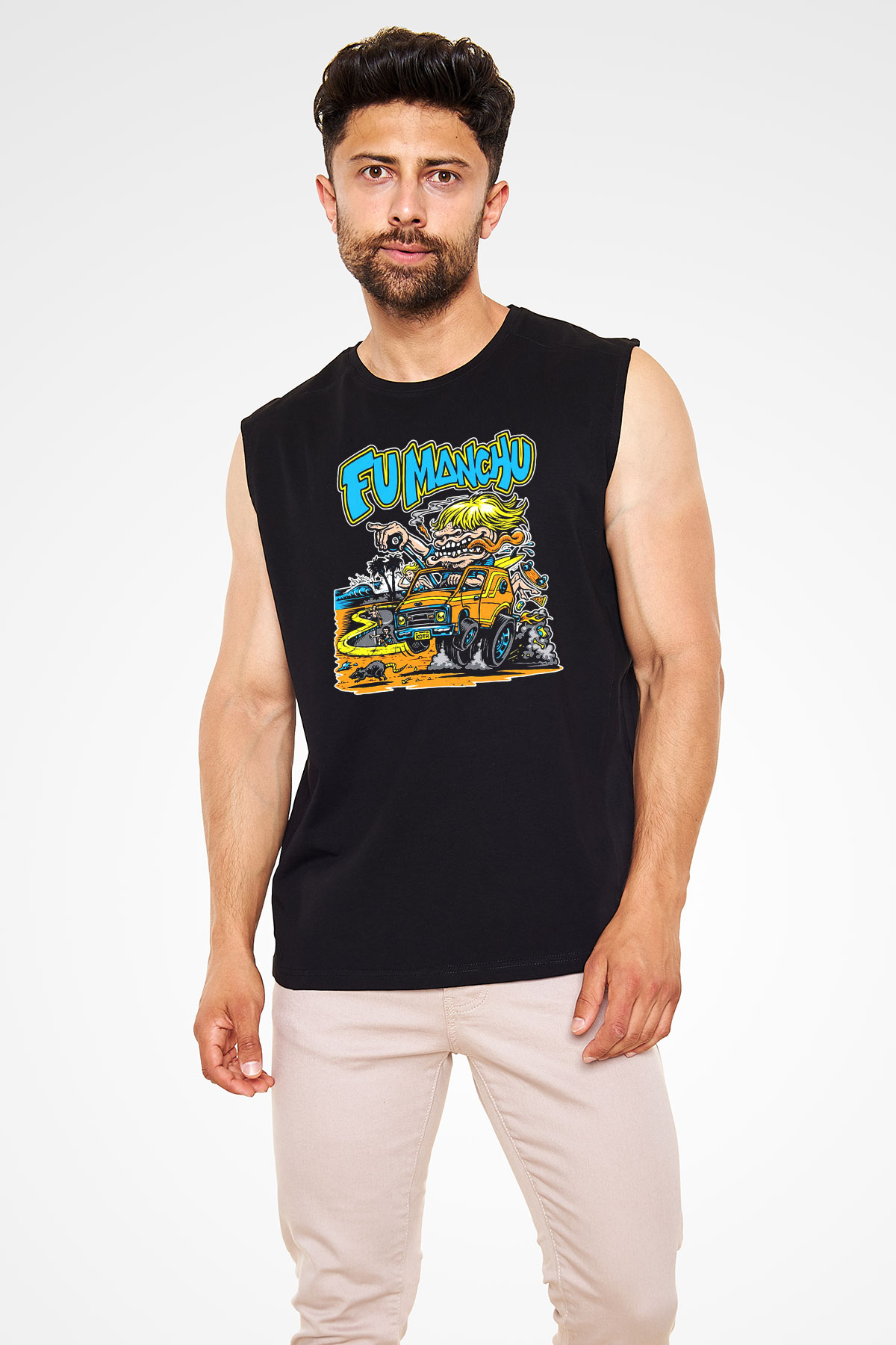 Fu Manchu Siyah Unisex Kolsuz Tişört