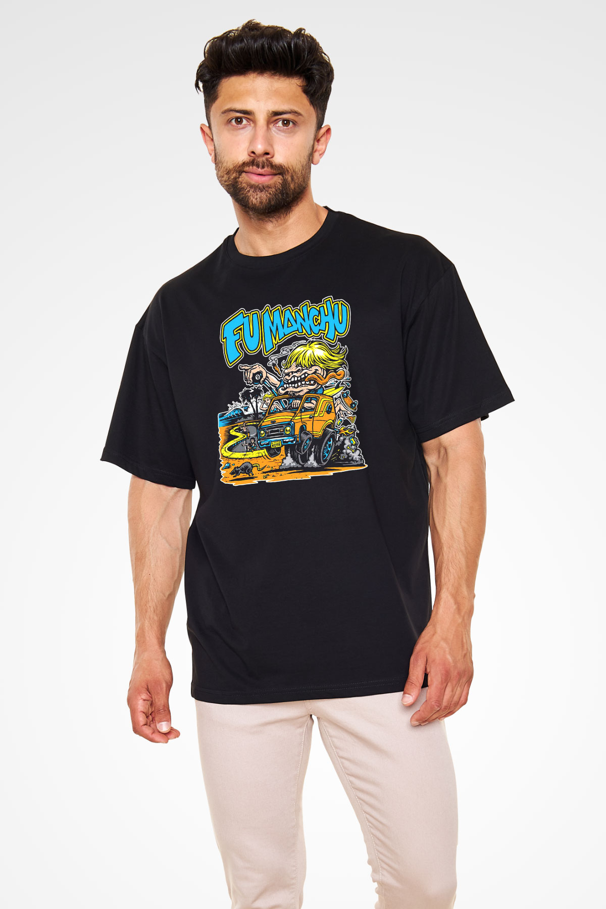 Fu Manchu Siyah Unisex Oversize Tişört T-Shirt