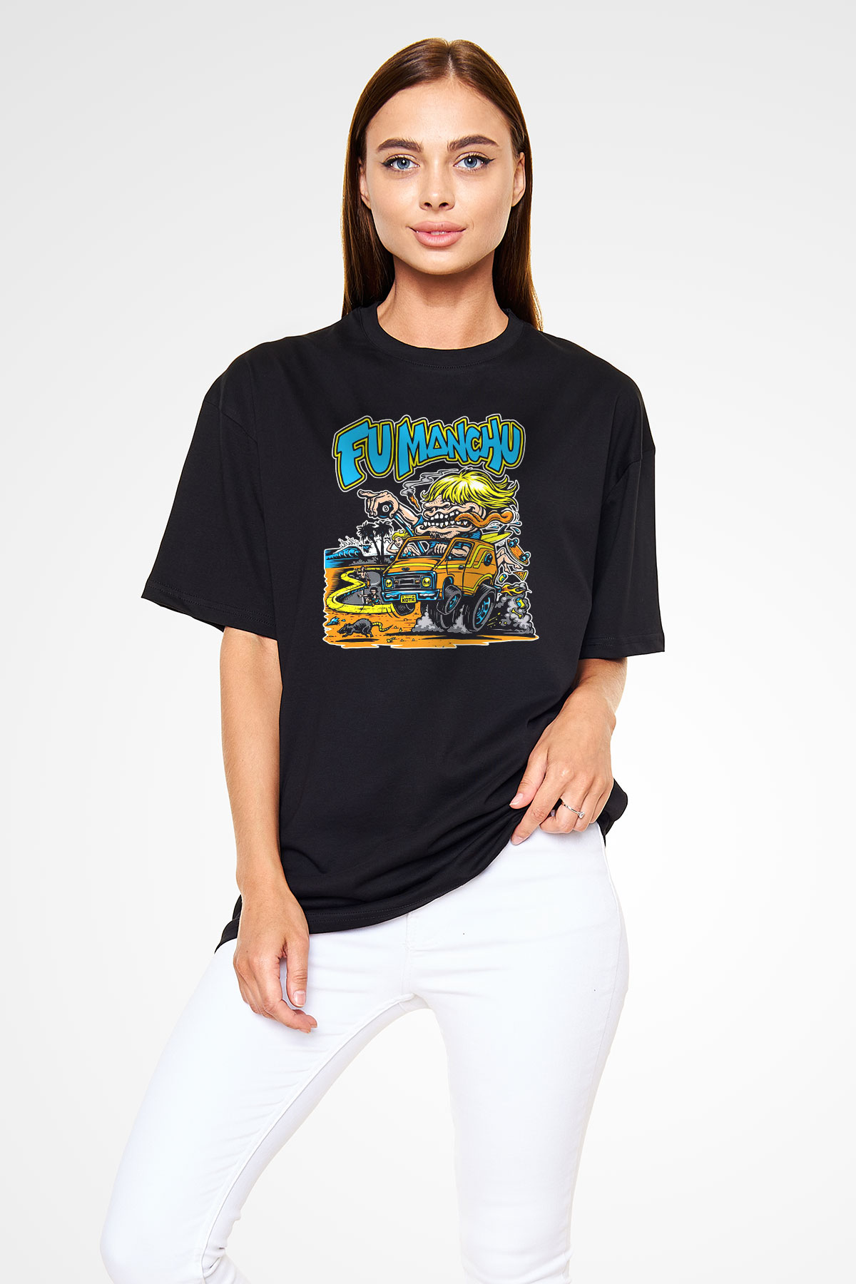 Fu Manchu Siyah Unisex Oversize Tişört T-Shirt