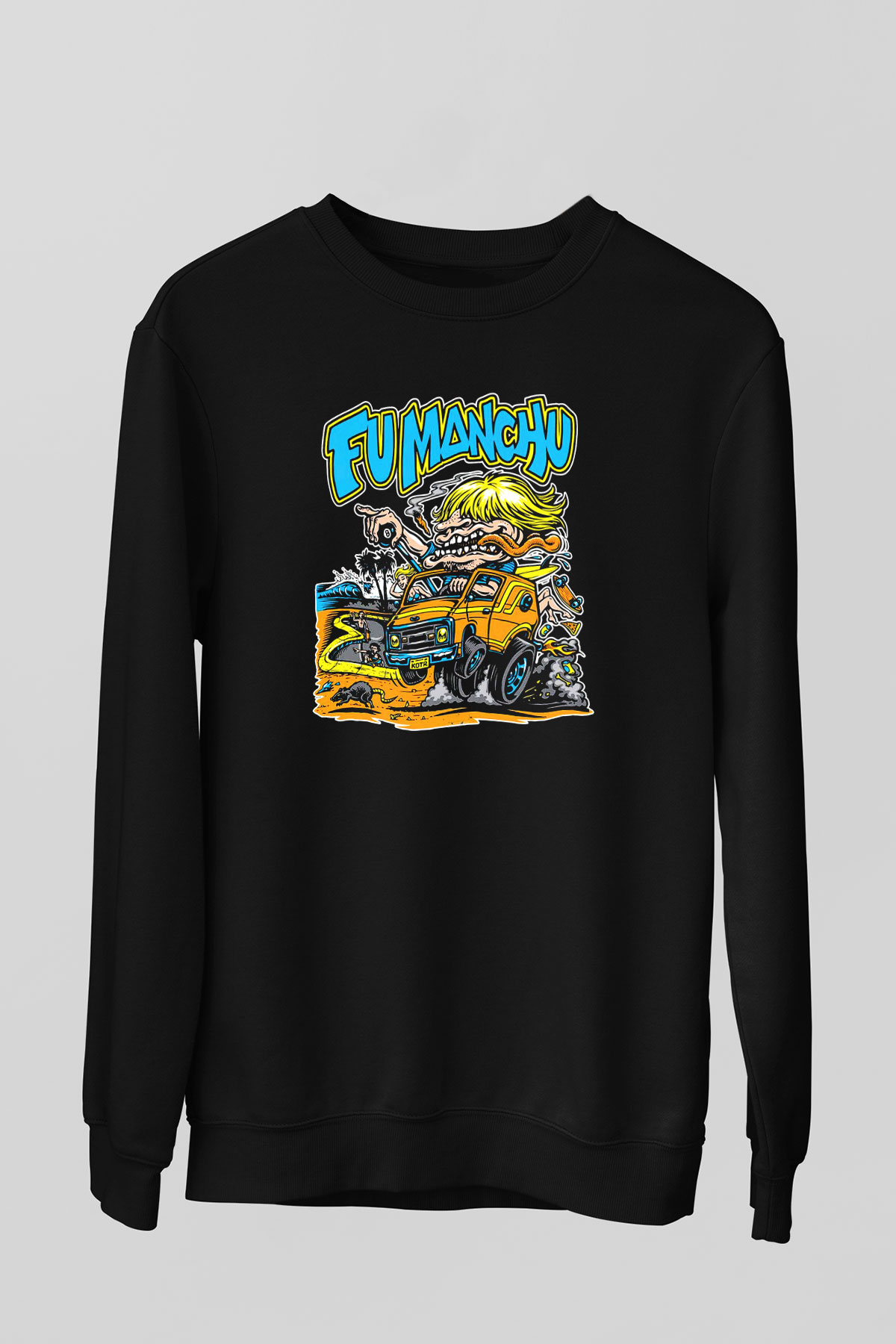 Fu Manchu Siyah Unisex Sweatshirt