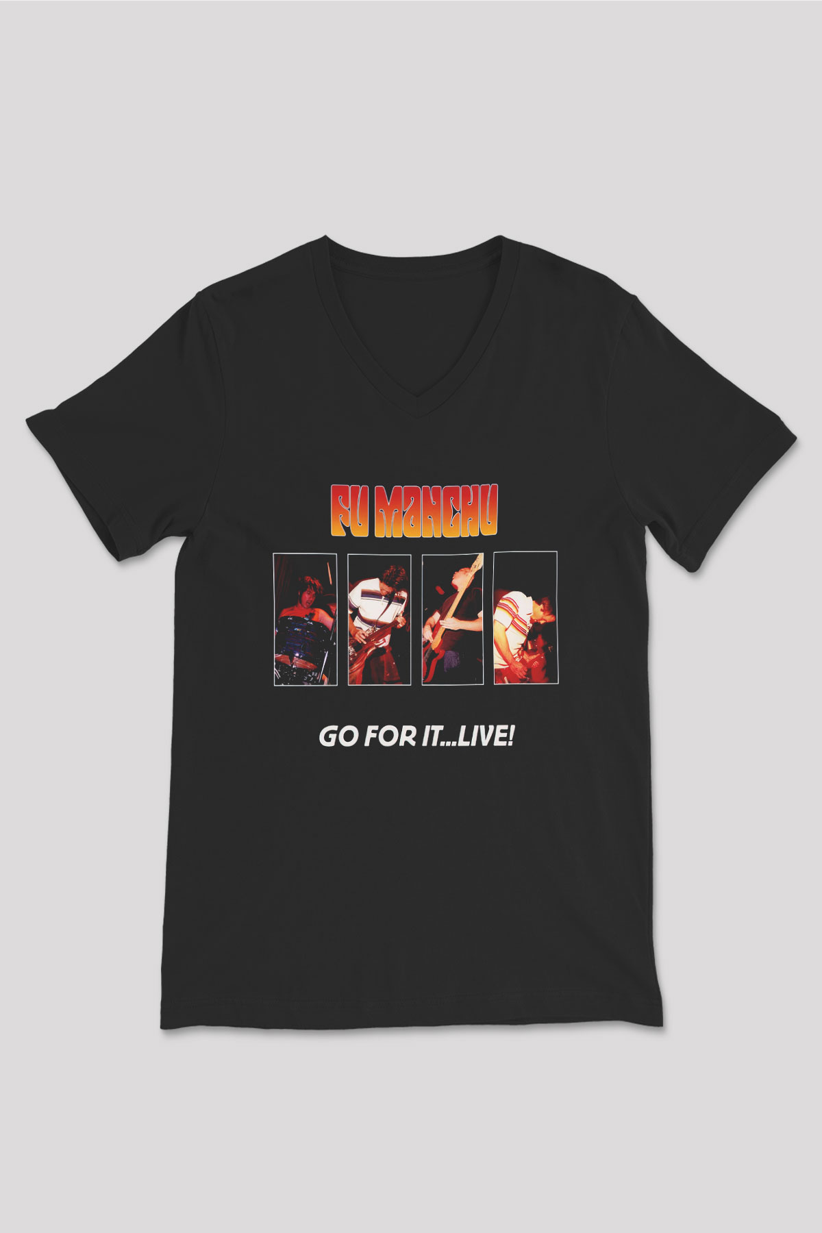 Fu Manchu Siyah Unisex V Yaka Tişört T-Shirt
