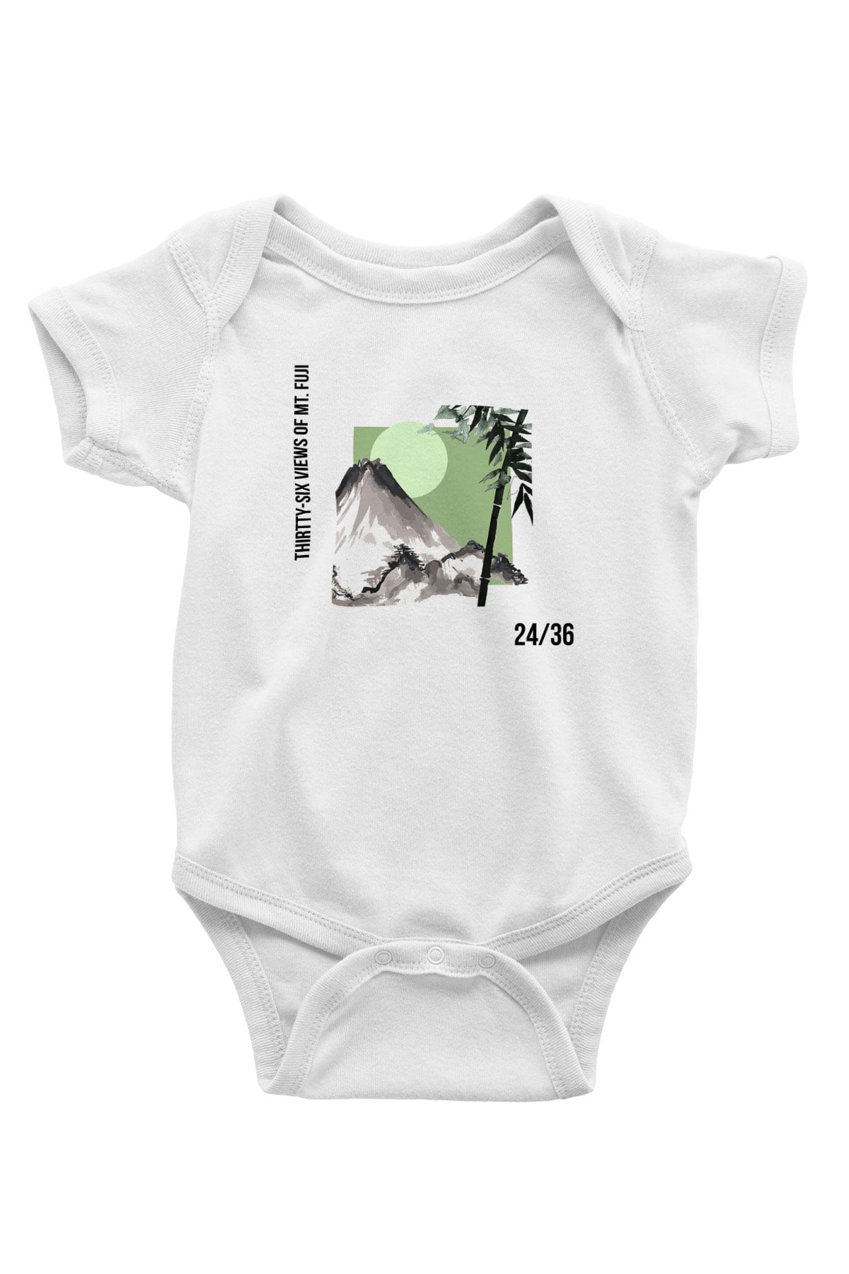 Fuji Dağı Baskılı Beyaz Unisex Bebek Body - Zıbın