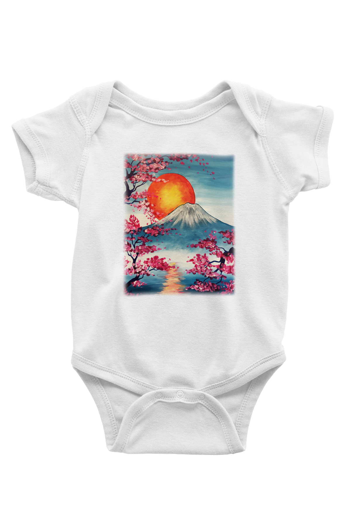 Fuji Dağı Baskılı Beyaz Unisex Bebek Body - Zıbın