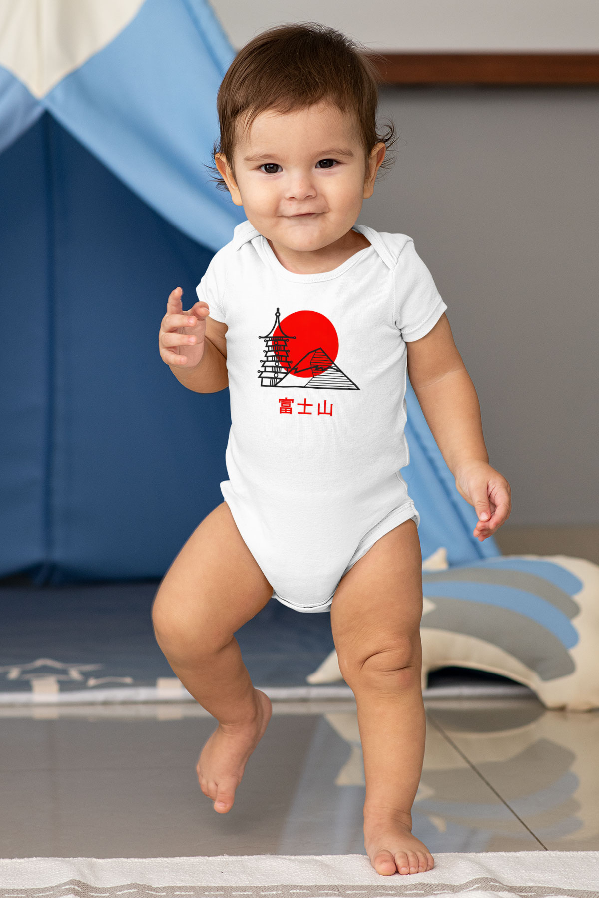 Fuji Dağı Baskılı Beyaz Unisex Bebek Body - Zıbın
