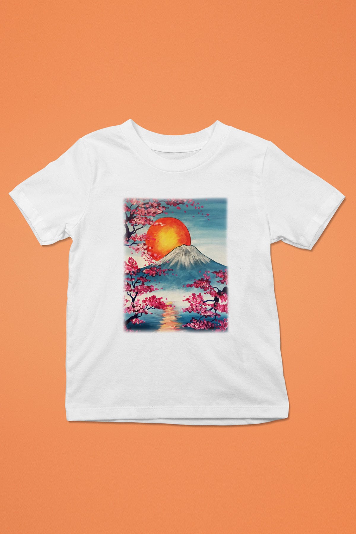Fuji Dağı Baskılı Beyaz Unisex Çocuk Tişört