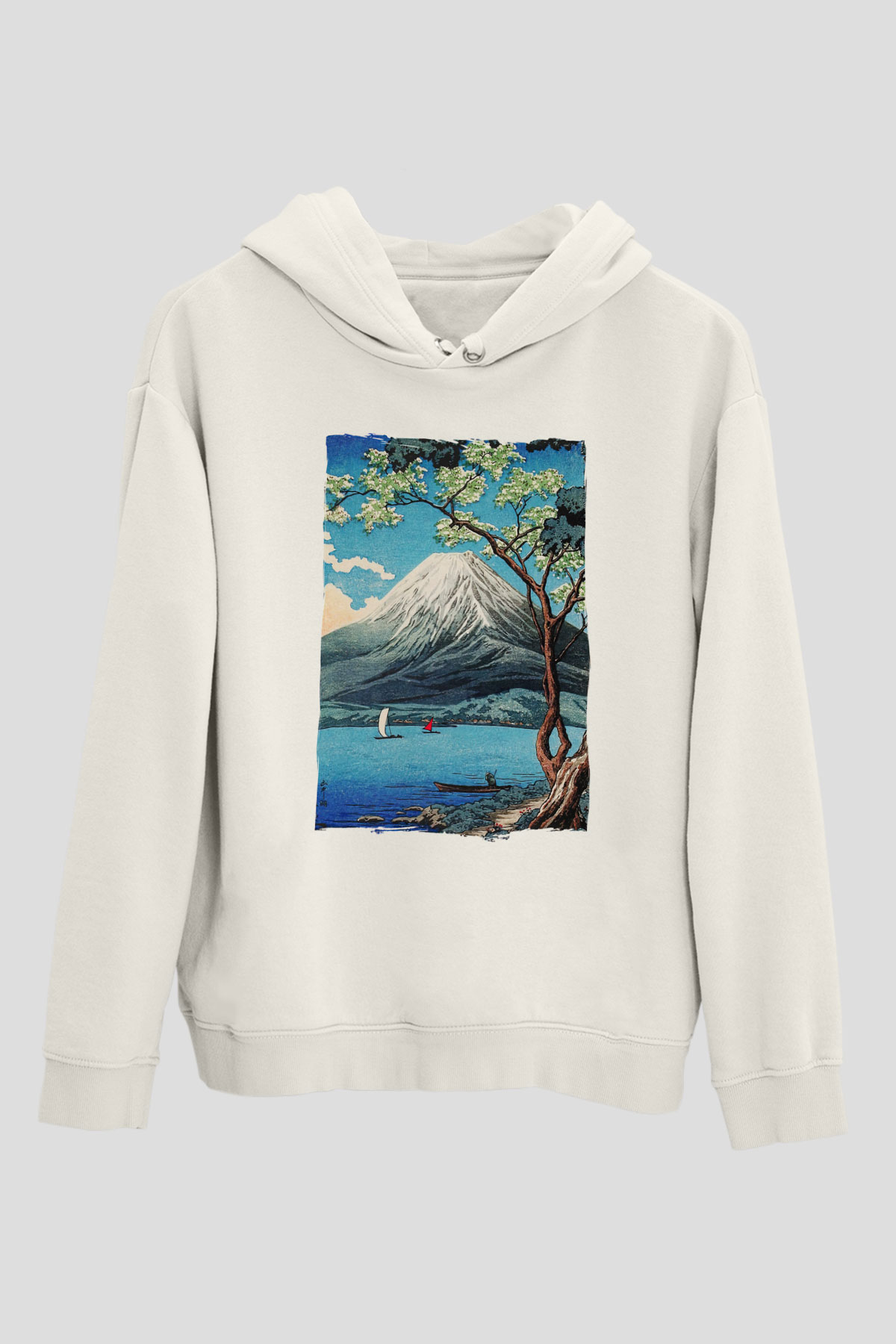 Fuji Dağı Beyaz Unisex Hoodie