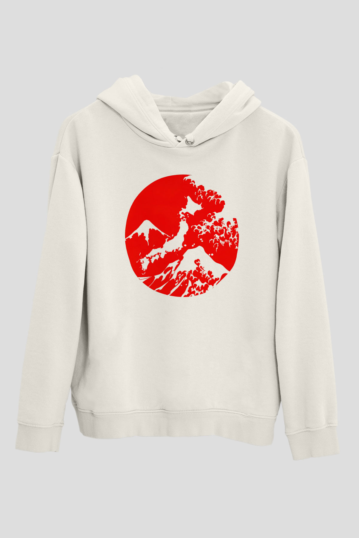 Fuji Dağı Beyaz Unisex Kapşonlu Sweatshirt