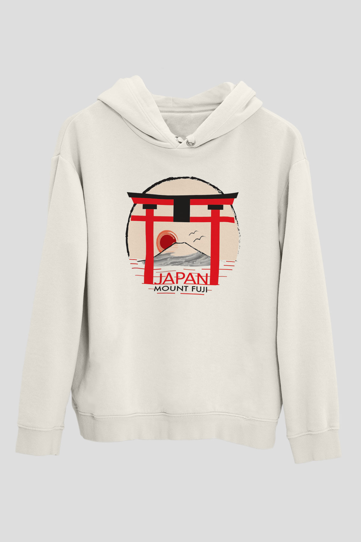 Fuji Dağı Beyaz Unisex Kapşonlu Sweatshirt
