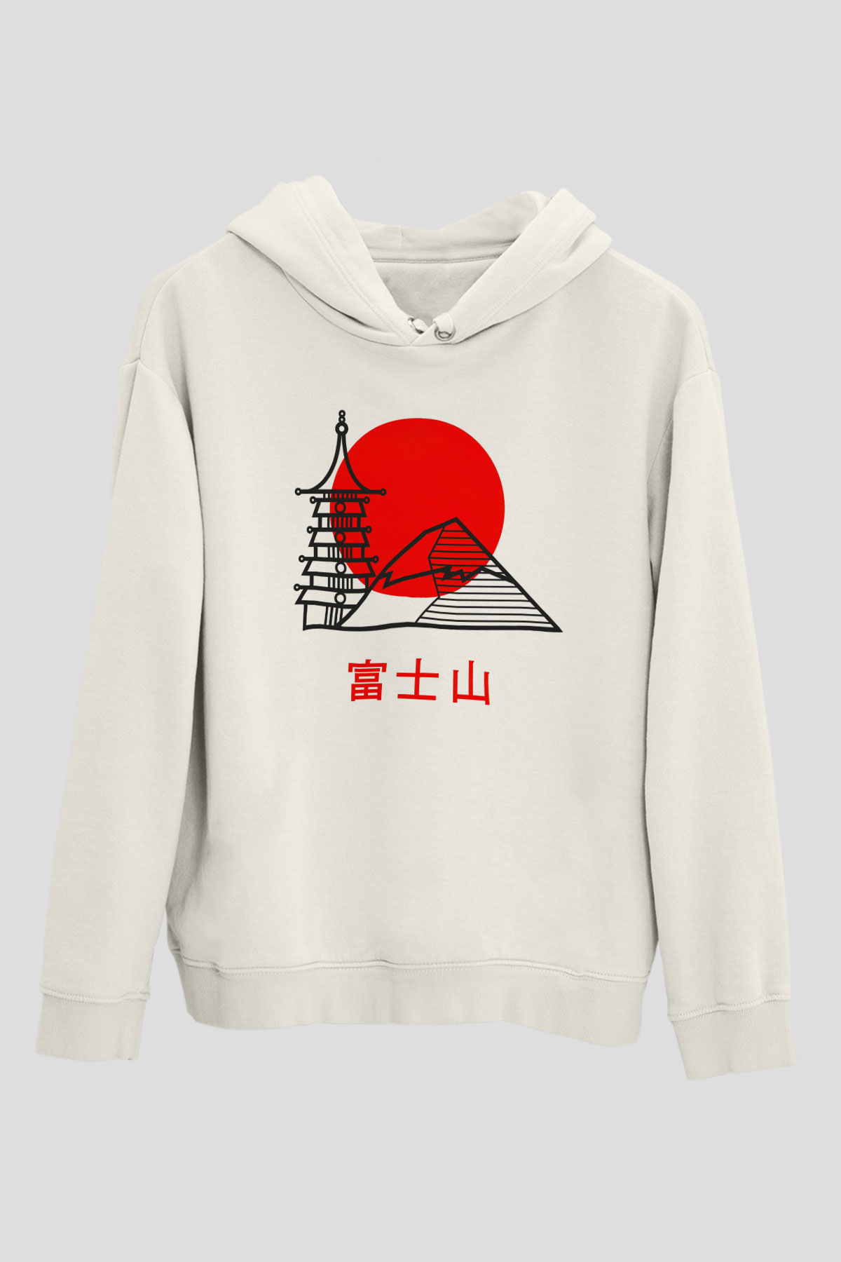 Fuji Dağı Beyaz Unisex Kapşonlu Sweatshirt