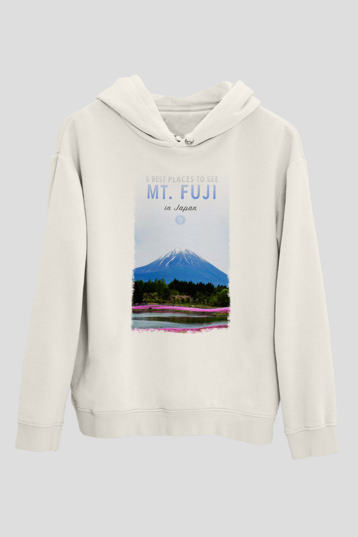 Fuji Dağı Beyaz Unisex Kapşonlu Sweatshirt