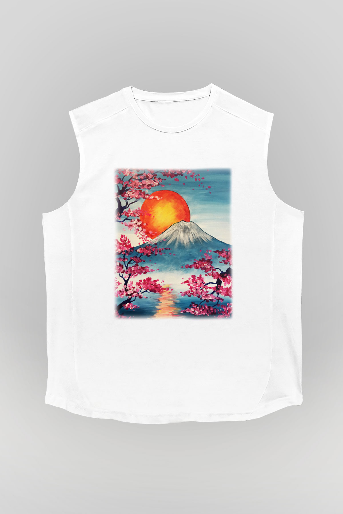 Fuji Dağı Beyaz Unisex Kolsuz Tişört