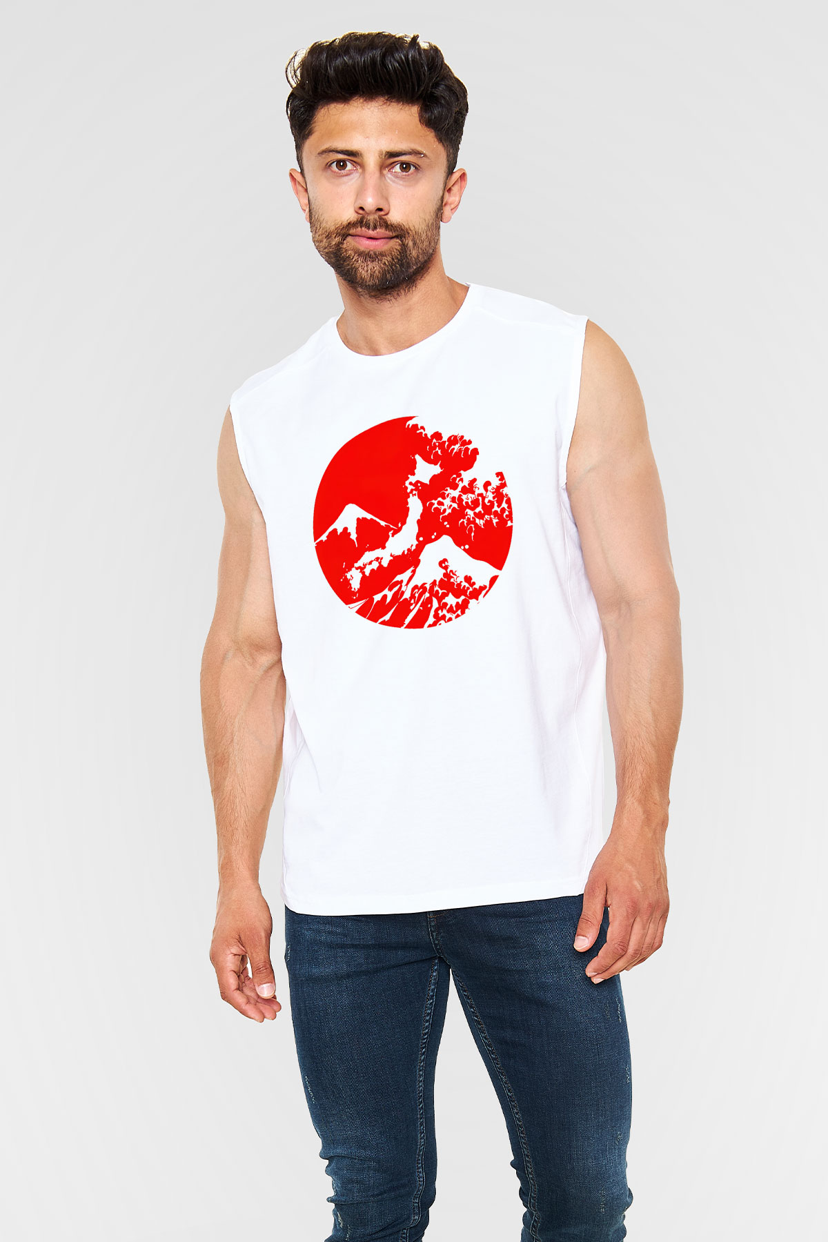 Fuji Dağı Beyaz Unisex Kolsuz Tişört