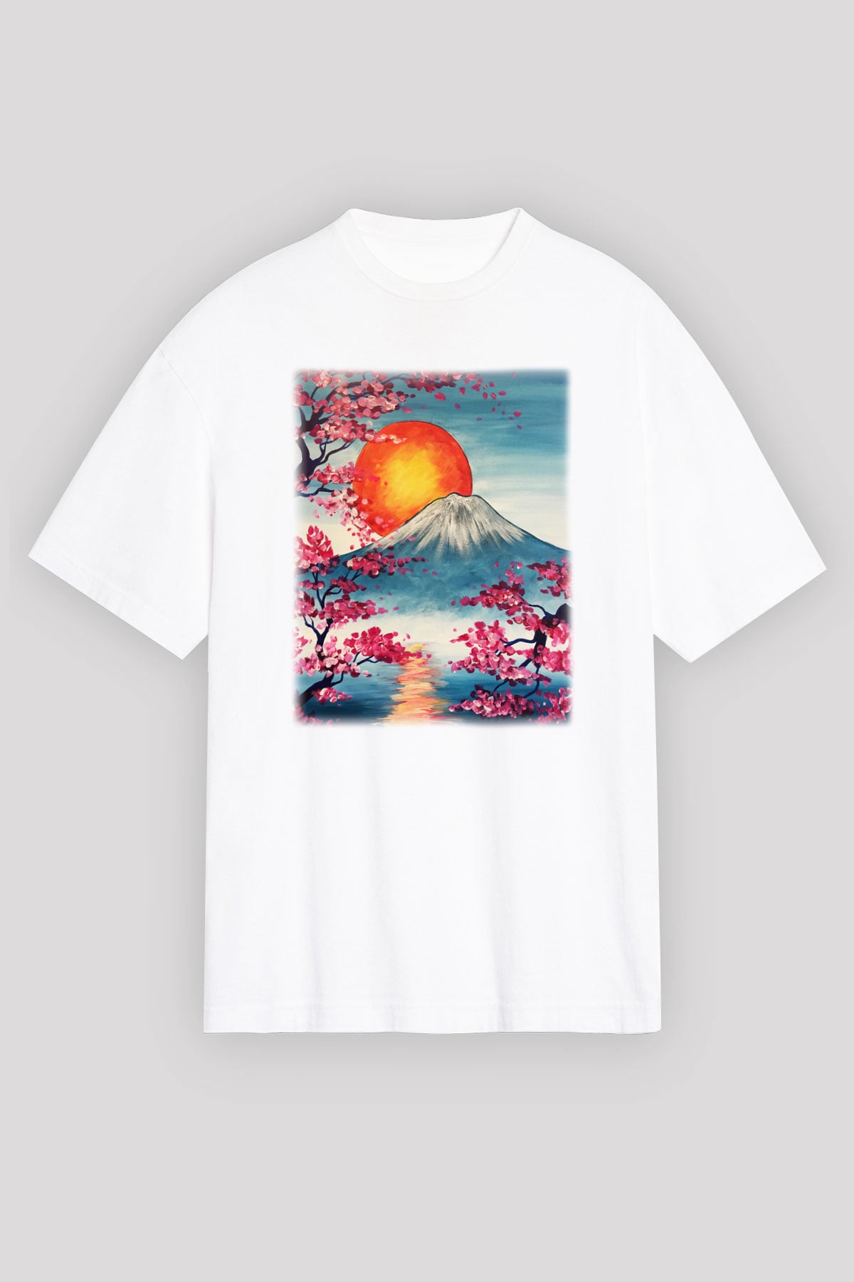Fuji Dağı Beyaz Unisex Oversize Tişört T-Shirt