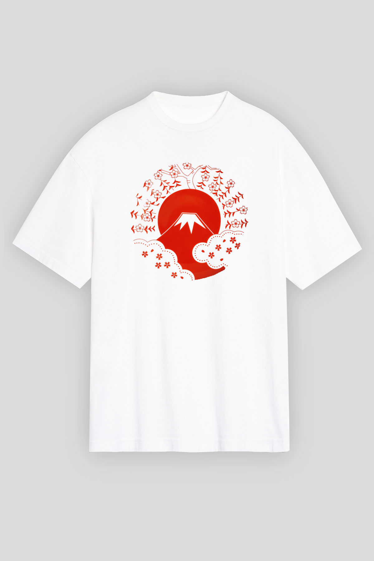 Fuji Dağı Beyaz Unisex Oversize Tişört T-Shirt