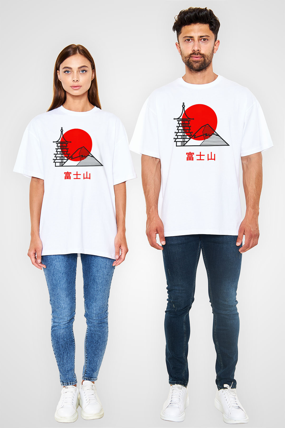 Fuji Dağı Beyaz Unisex Oversize Tişört T-Shirt
