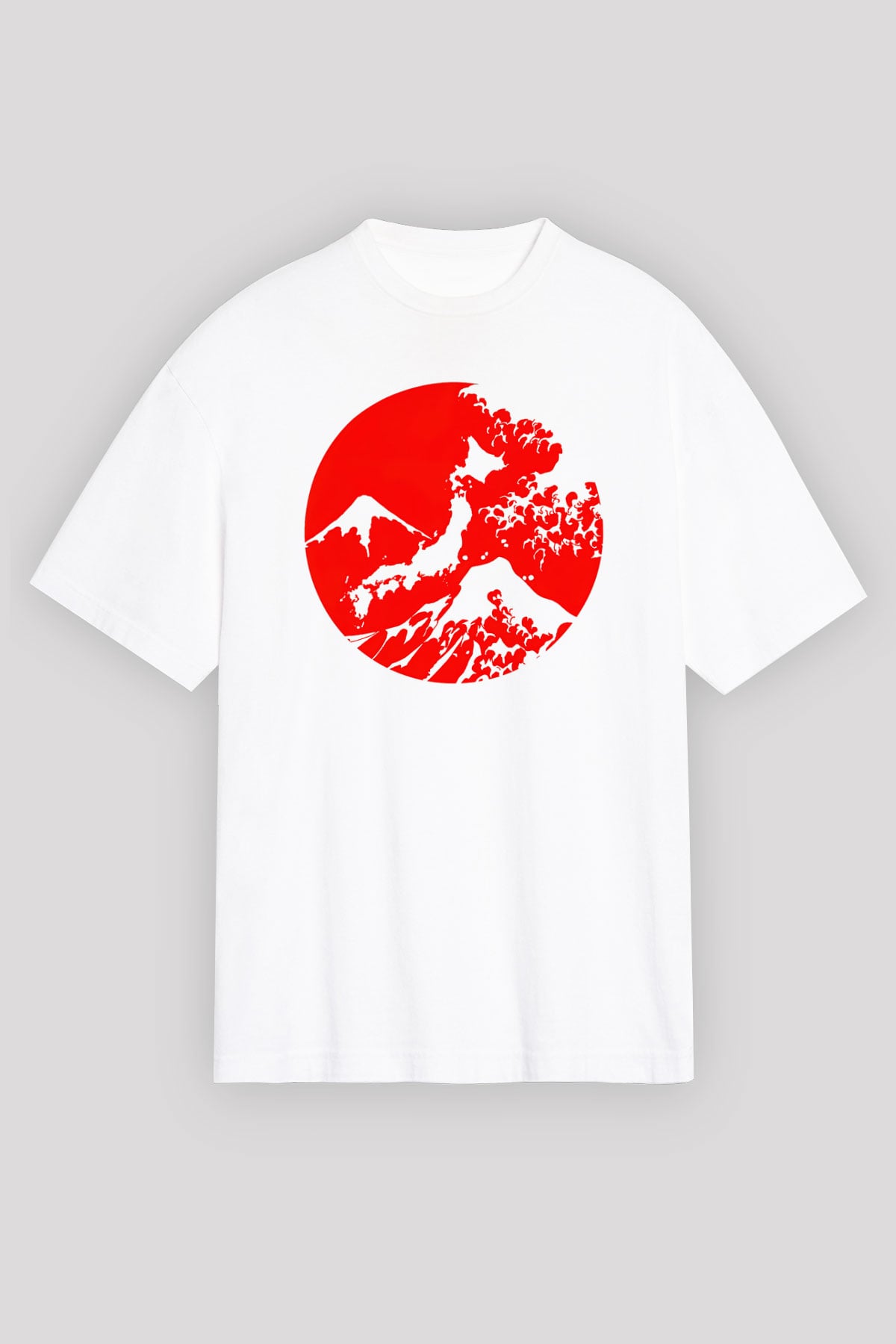 Fuji Dağı Beyaz Unisex Oversize Tişört T-Shirt
