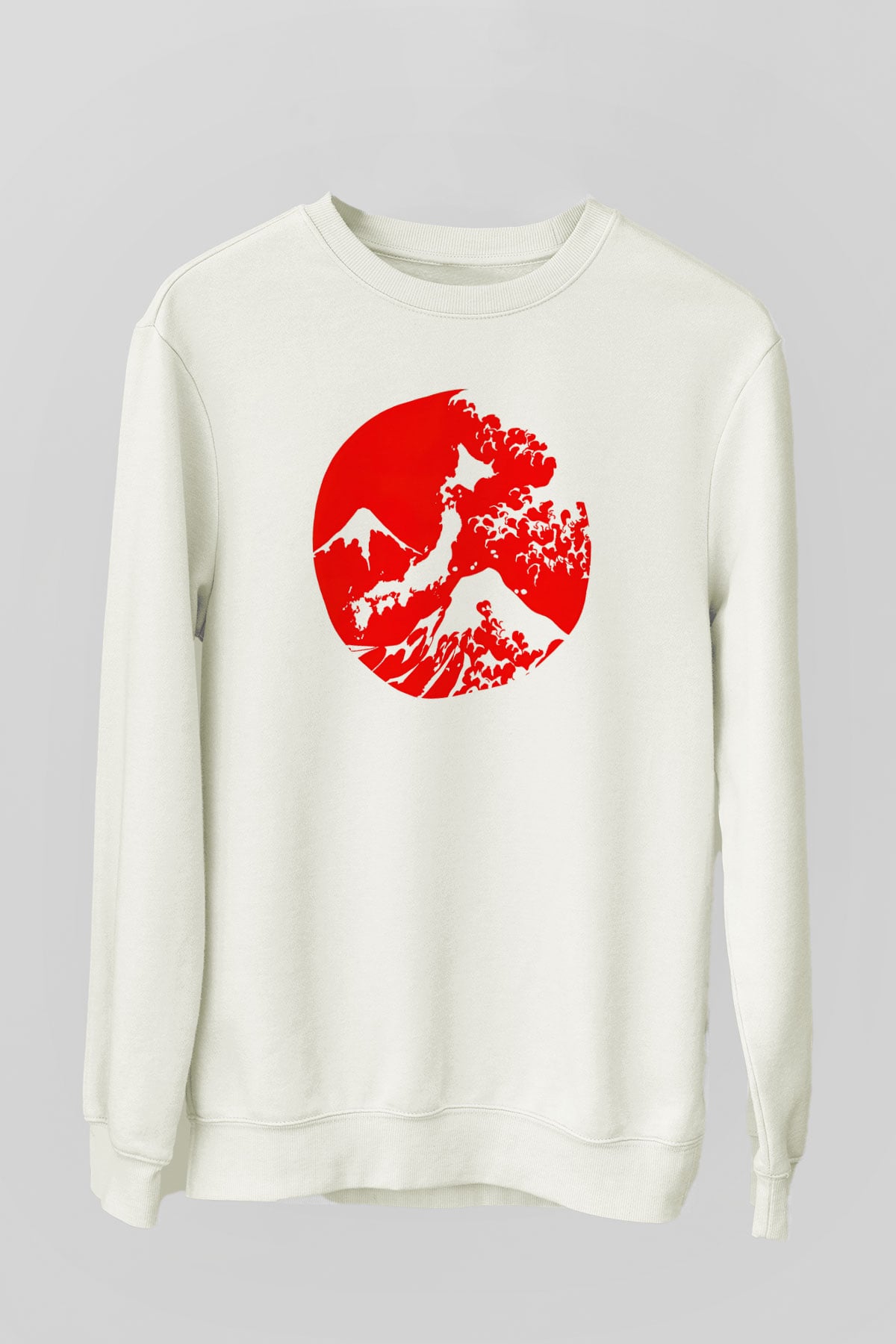Fuji Dağı Beyaz Unisex Sweatshirt