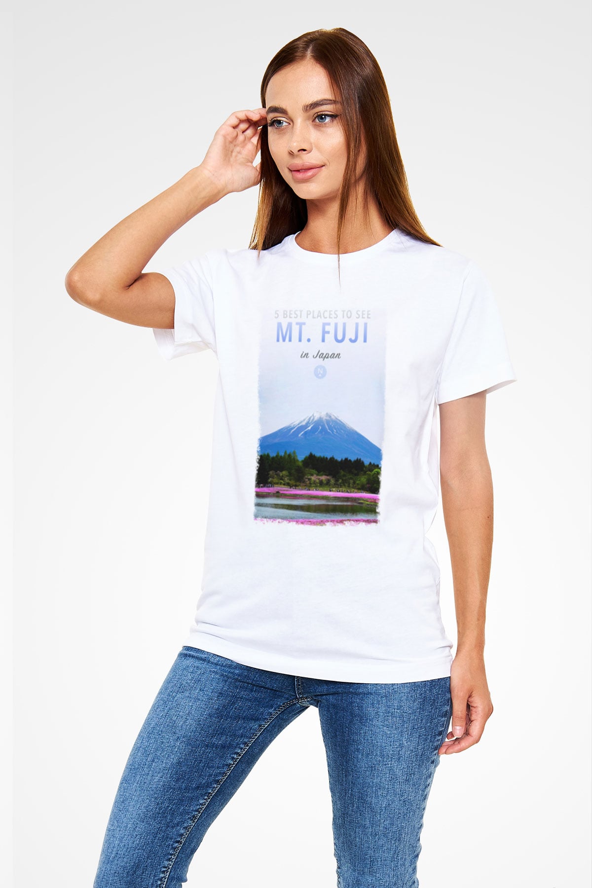 Fuji Dağı Beyaz Unisex Tişört T-Shirt - TişörtFabrikası