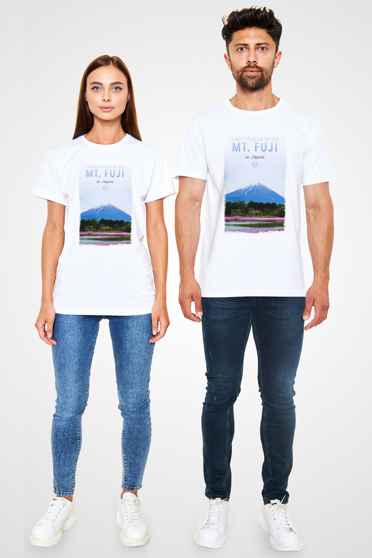 Fuji Dağı Beyaz Unisex Tişört T-Shirt - TişörtFabrikası