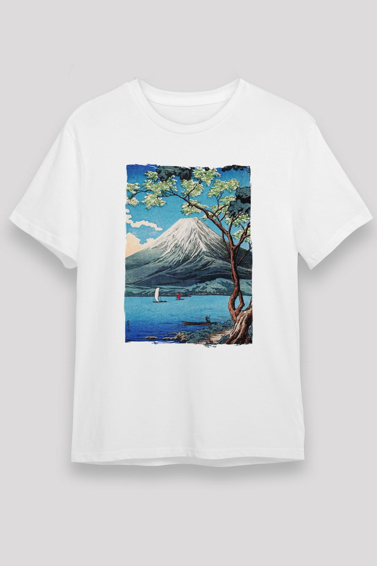 Fuji Dağı Beyaz Unisex Tişört T-Shirt - TişörtFabrikası