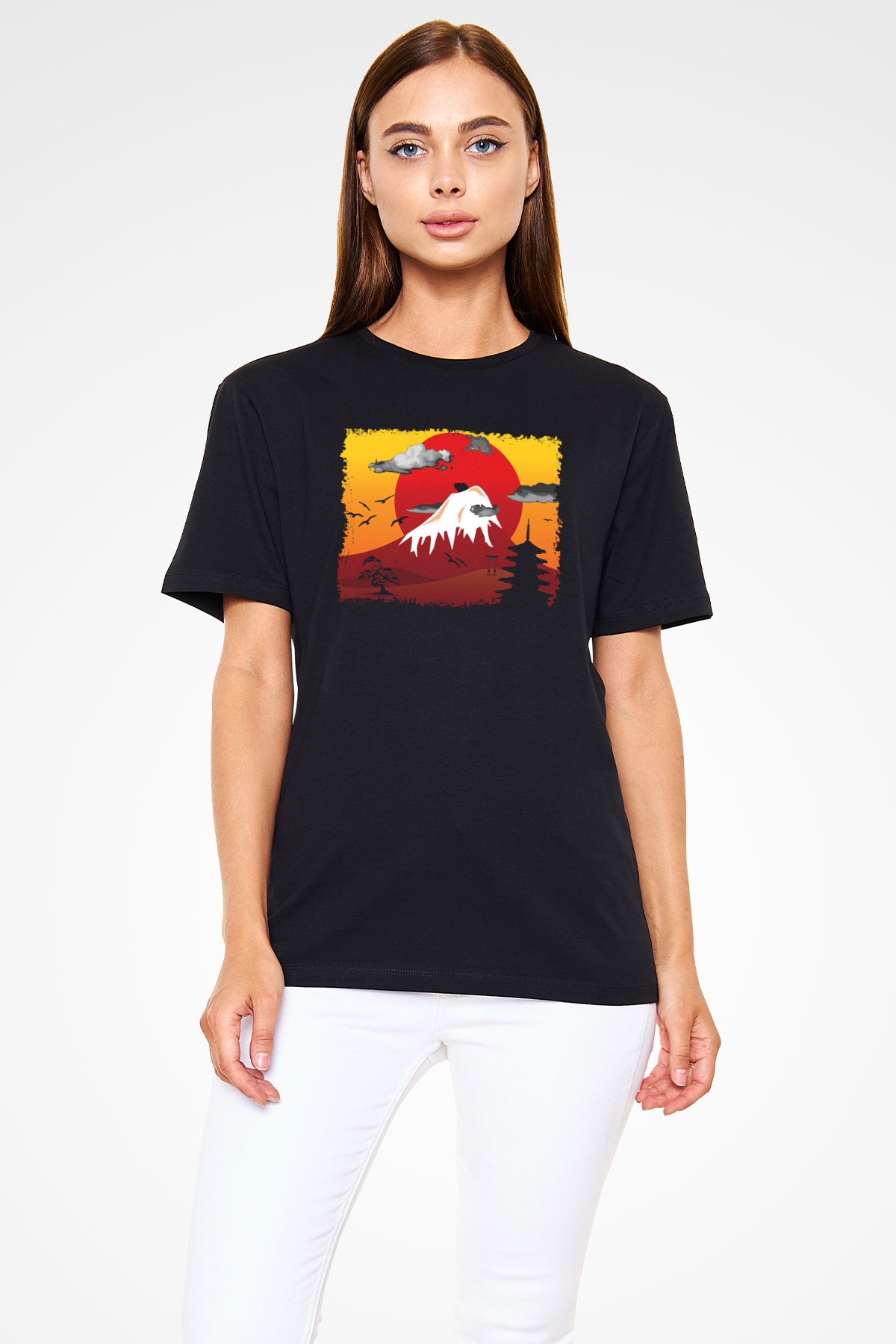 Fuji Dağı Siyah Unisex Tişört T-Shirt - TişörtFabrikası