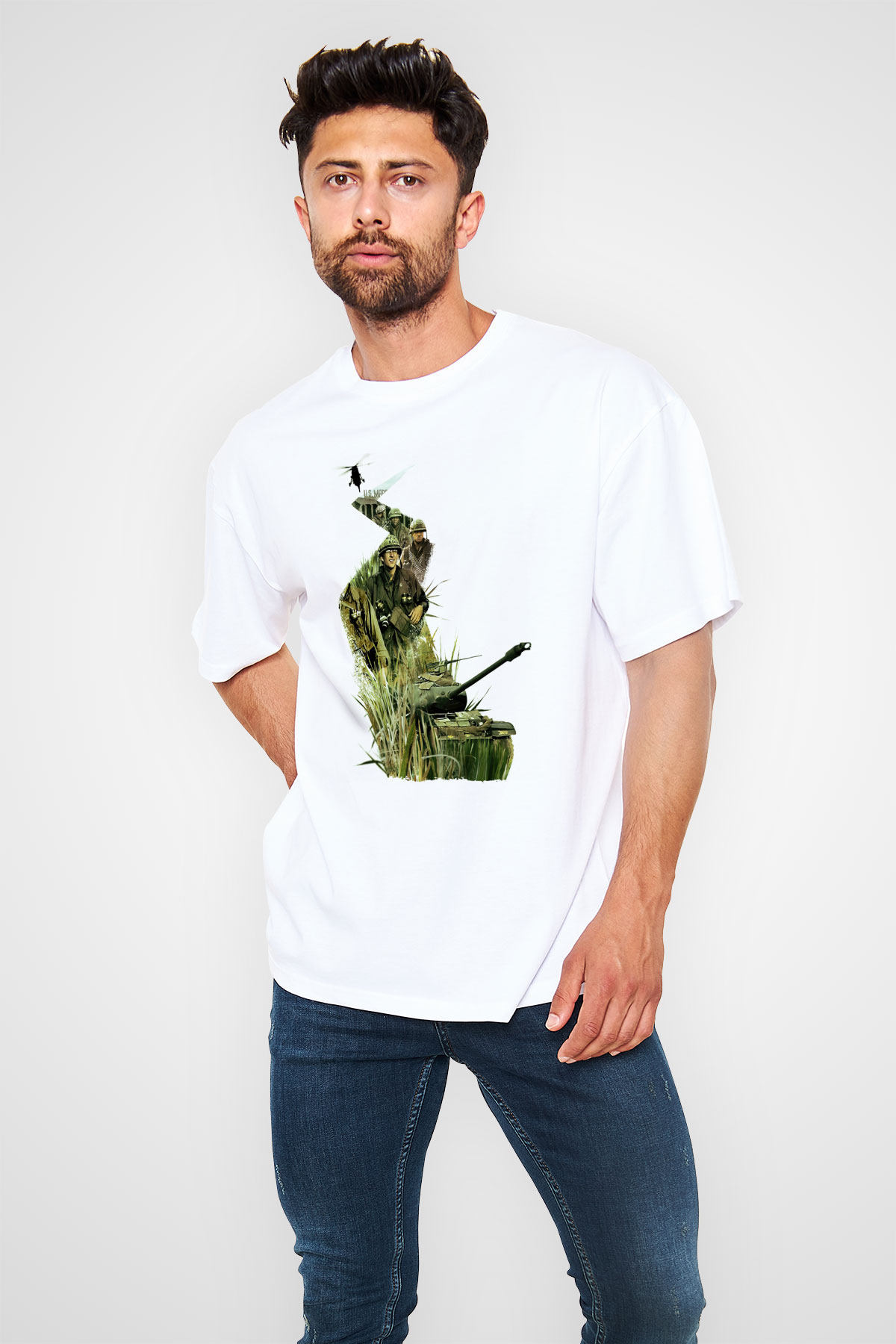 Full Metal Jacket Baskılı Beyaz Unisex Oversize Tişört