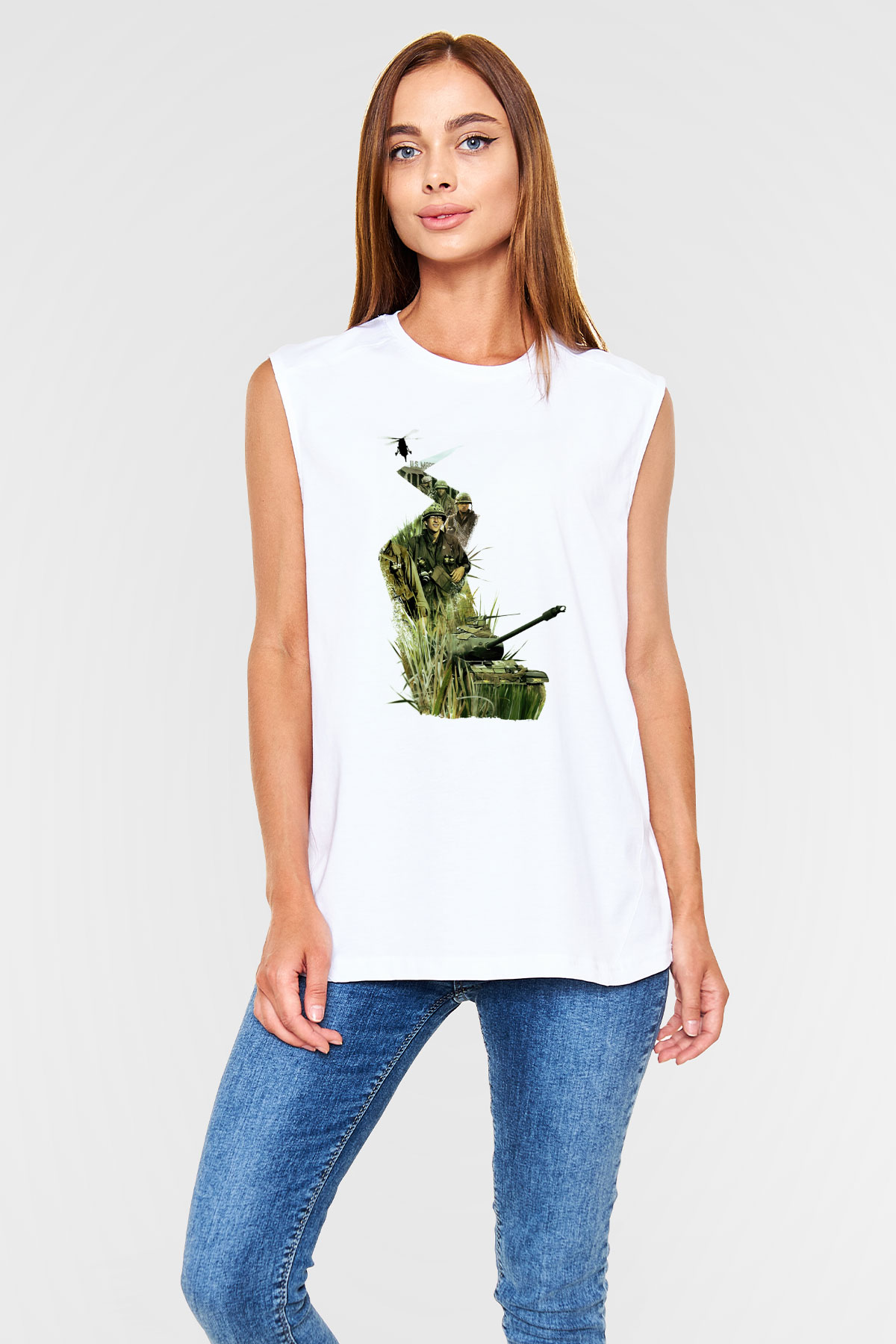 Full Metal Jacket Baskılı Beyaz Unisex Kolsuz Tişört
