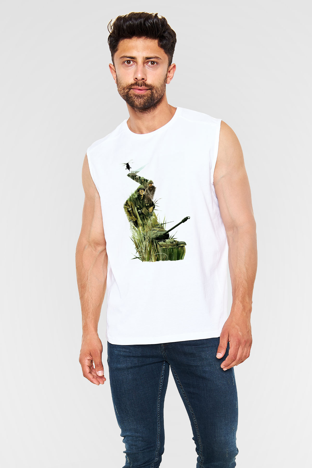 Full Metal Jacket Baskılı Beyaz Unisex Kolsuz Tişört