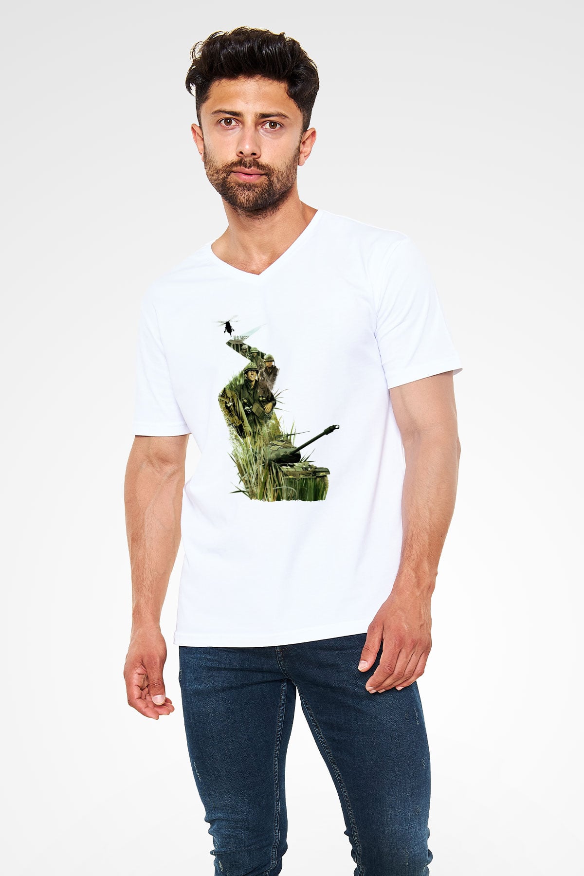 Full Metal Jacket Baskılı Beyaz Unisex V Yaka Tişört