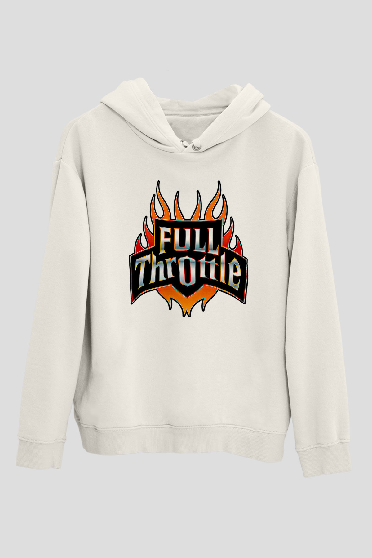 Full Throttle Baskılı Beyaz Unisex Kapüşonlu Sweatshirt
