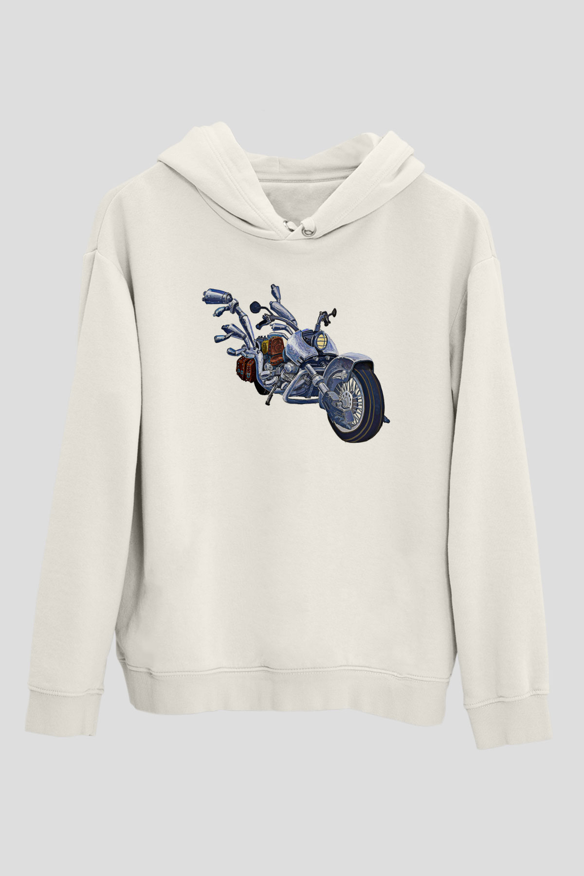 Full Throttle Baskılı Beyaz Unisex Kapüşonlu Sweatshirt