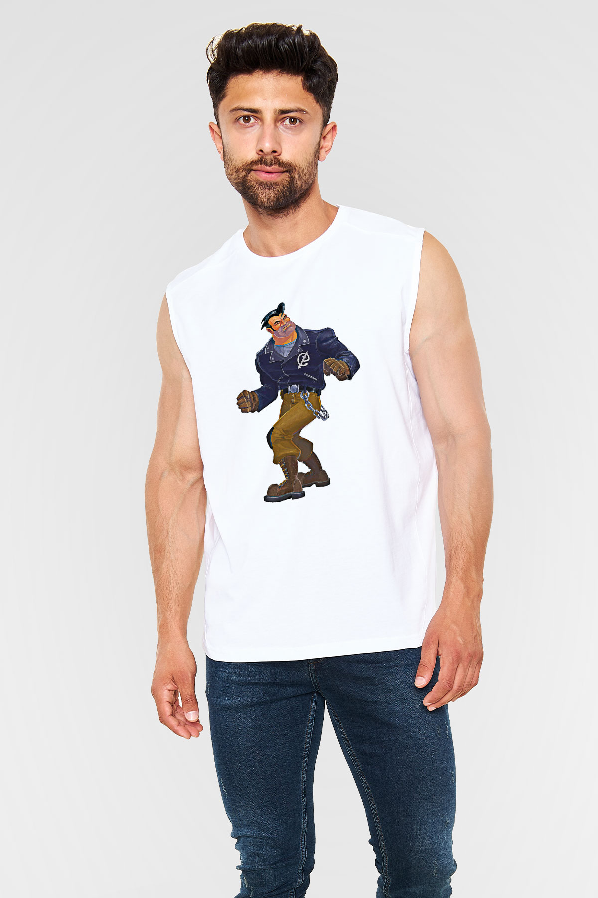 Full Throttle Baskılı Beyaz Unisex Kolsuz Tişört - Tshirt