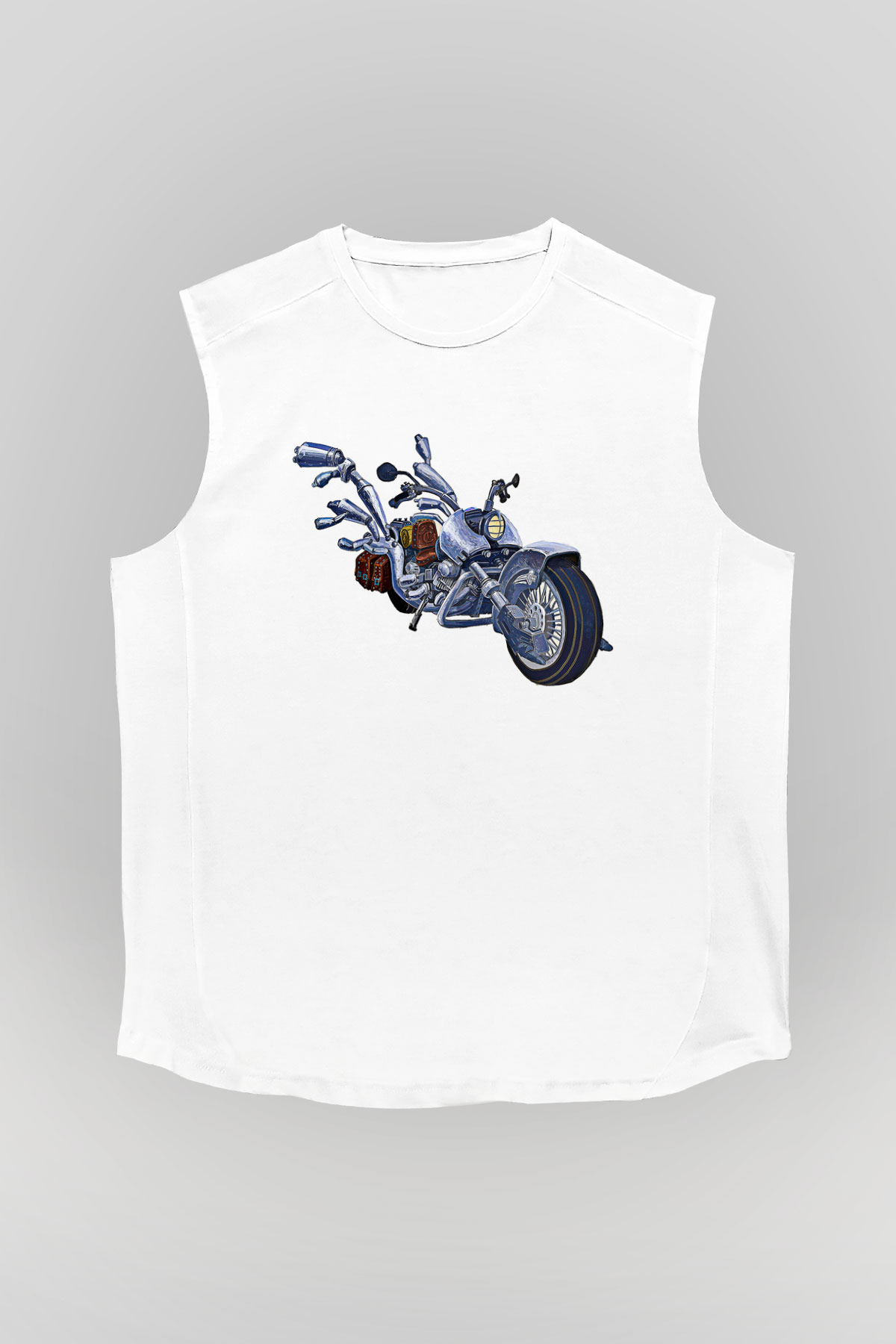 Full Throttle Baskılı Beyaz Unisex Kolsuz Tişört - Tshirt