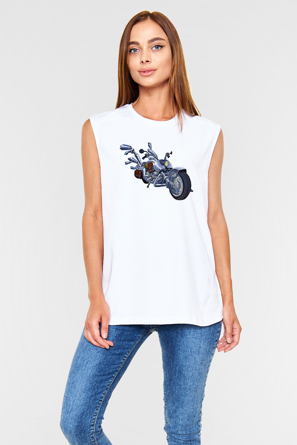 Full Throttle Baskılı Beyaz Unisex Kolsuz Tişört - Tshirt