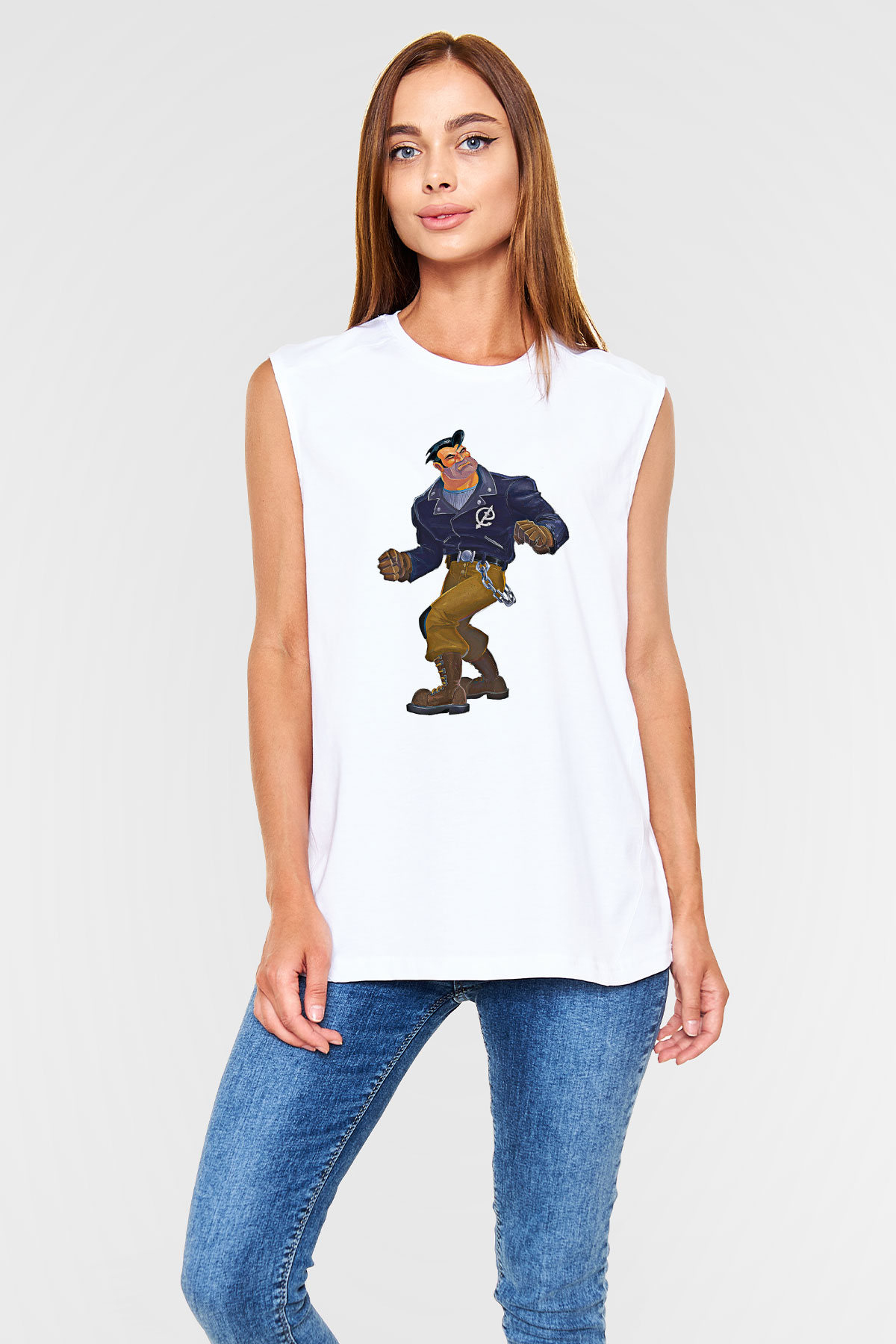 Full Throttle Baskılı Beyaz Unisex Kolsuz Tişört - Tshirt