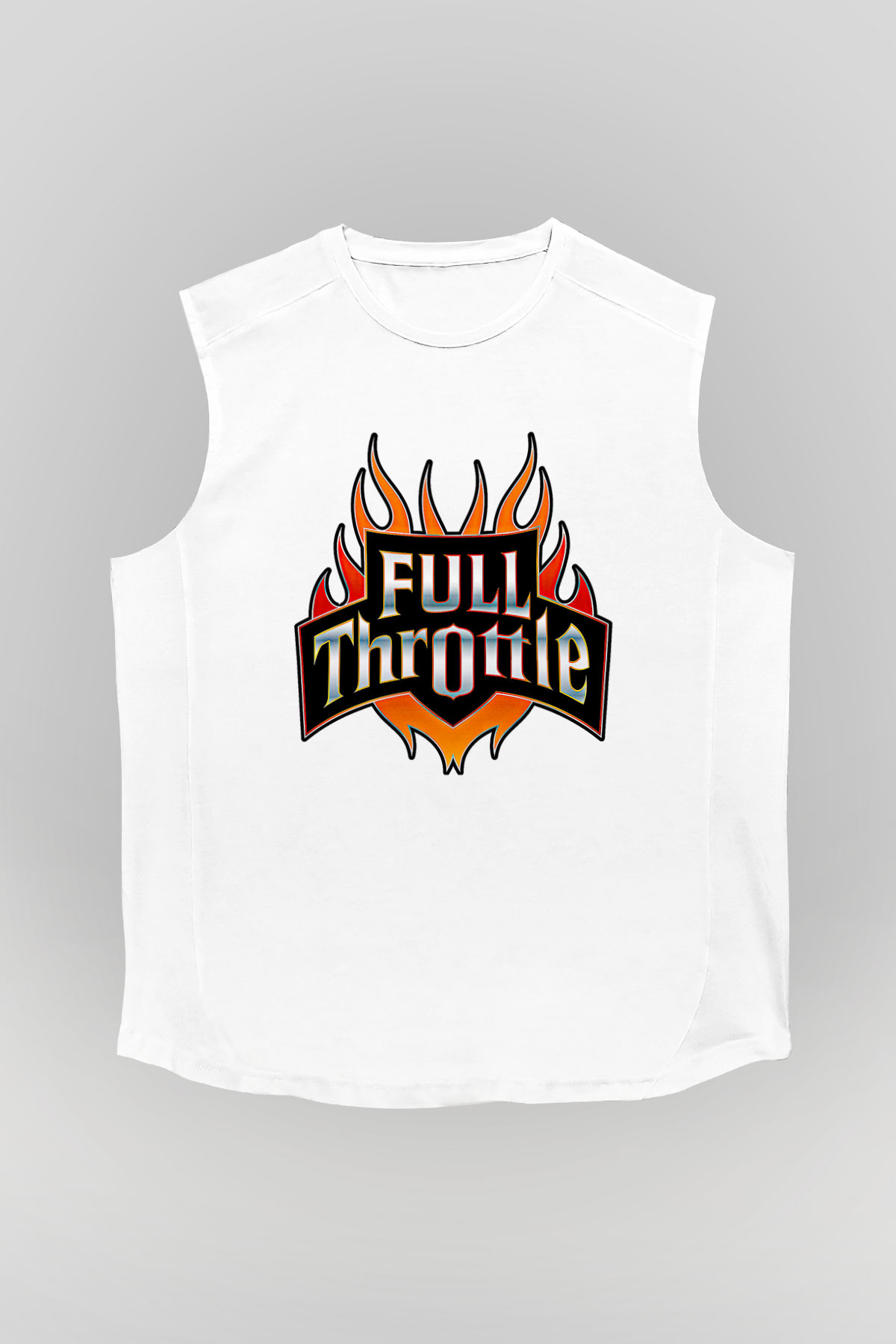 Full Throttle Baskılı Beyaz Unisex Kolsuz Tişört - Tshirt