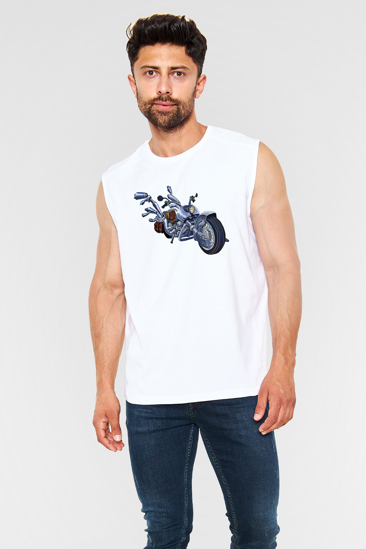Full Throttle Baskılı Beyaz Unisex Kolsuz Tişört - Tshirt
