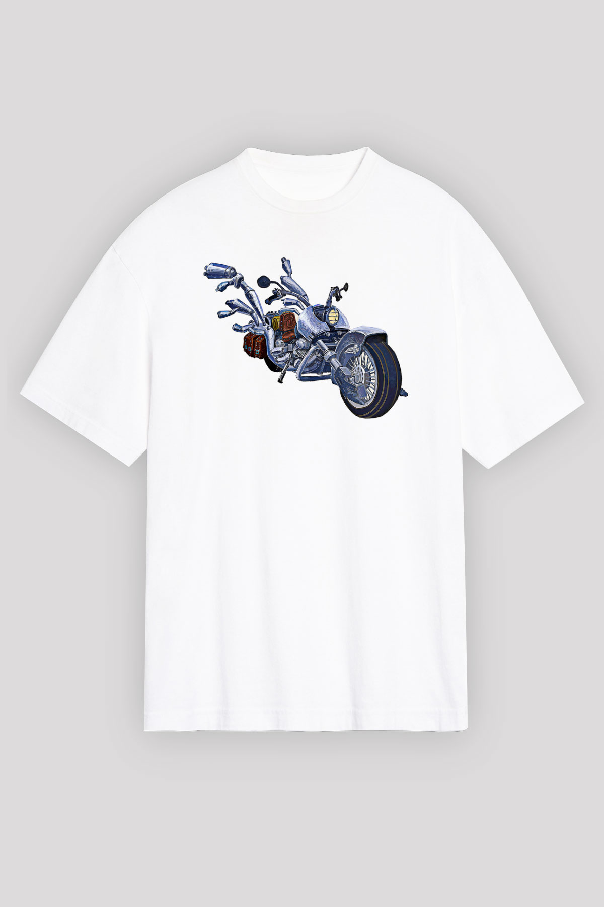 Full Throttle Baskılı Beyaz Unisex Oversize Tişört - Tshirt