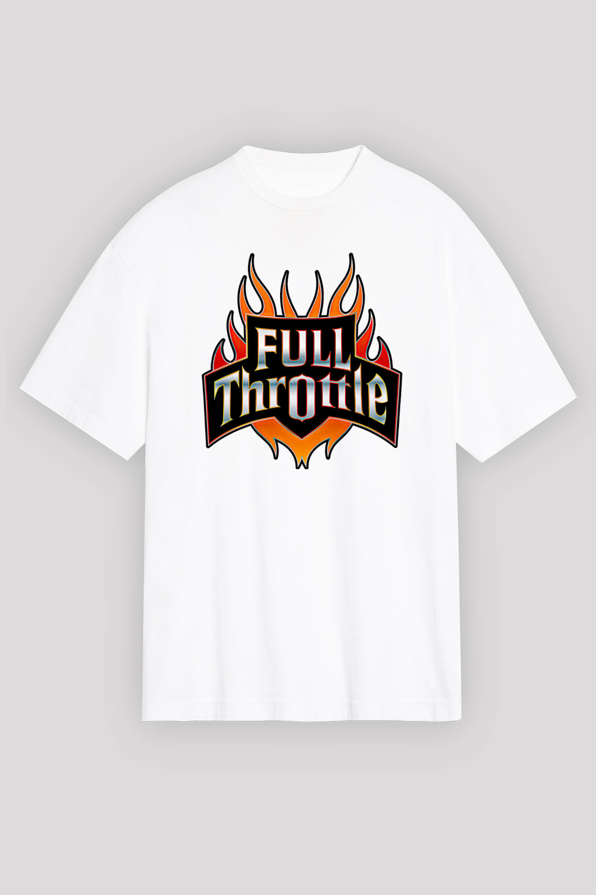 Full Throttle Baskılı Beyaz Unisex Oversize Tişört - Tshirt