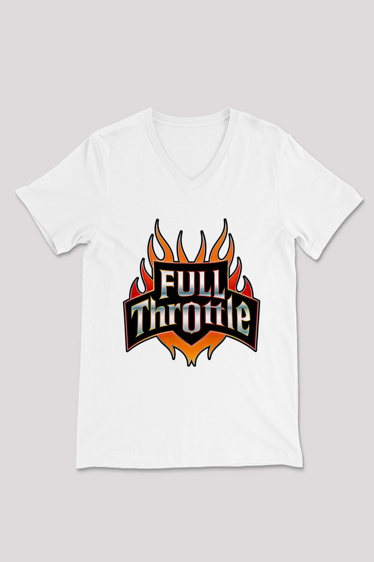 Full Throttle Baskılı Beyaz Unisex V Yaka Tişört - Tshirt