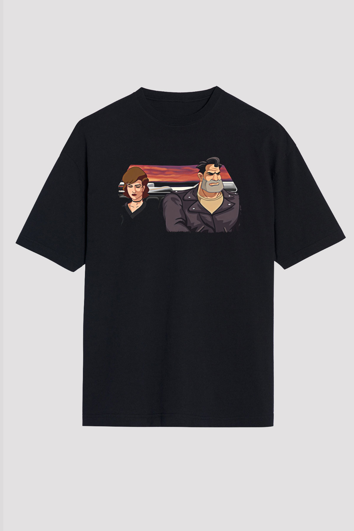 Full Throttle Baskılı Unisex Siyah Oversize Tişört - Tshirt